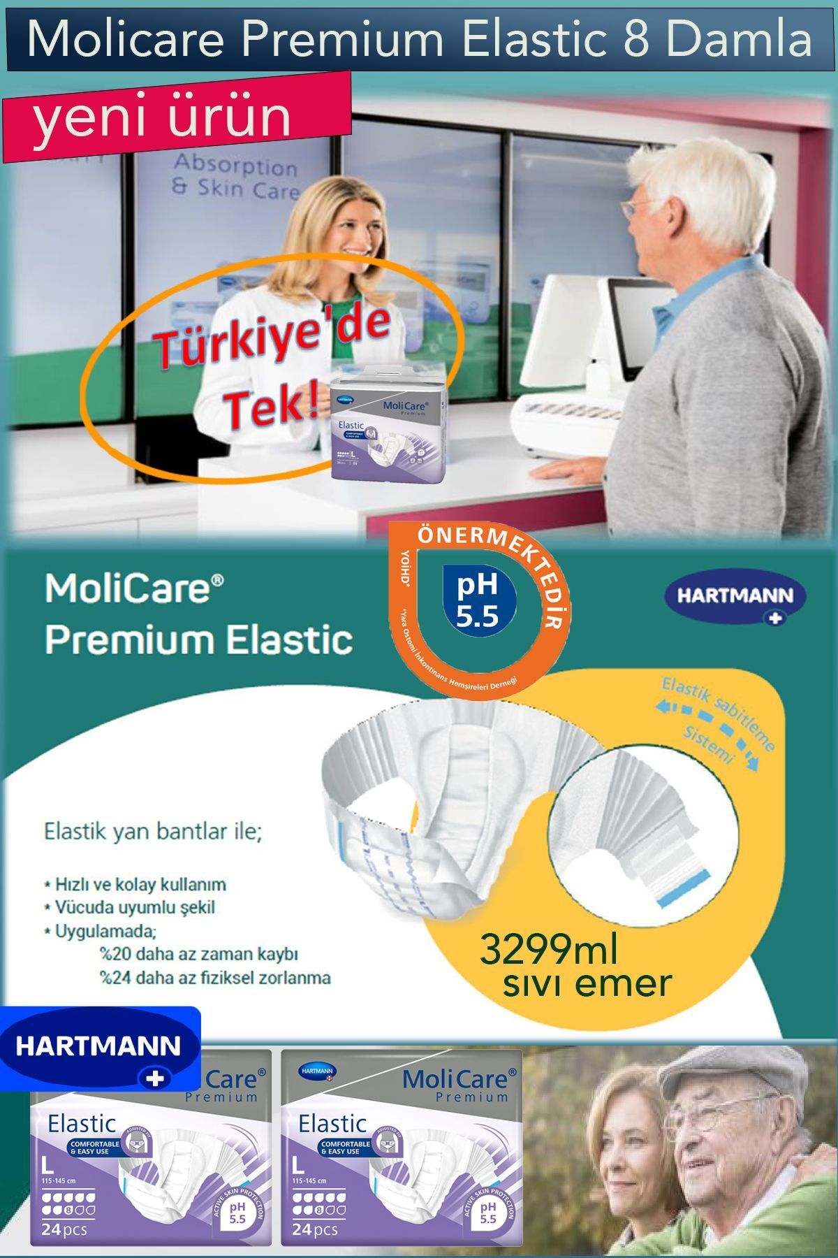 Hartmann-Molicare Premium Elastic 8 Drops Size L 24 Pack 2