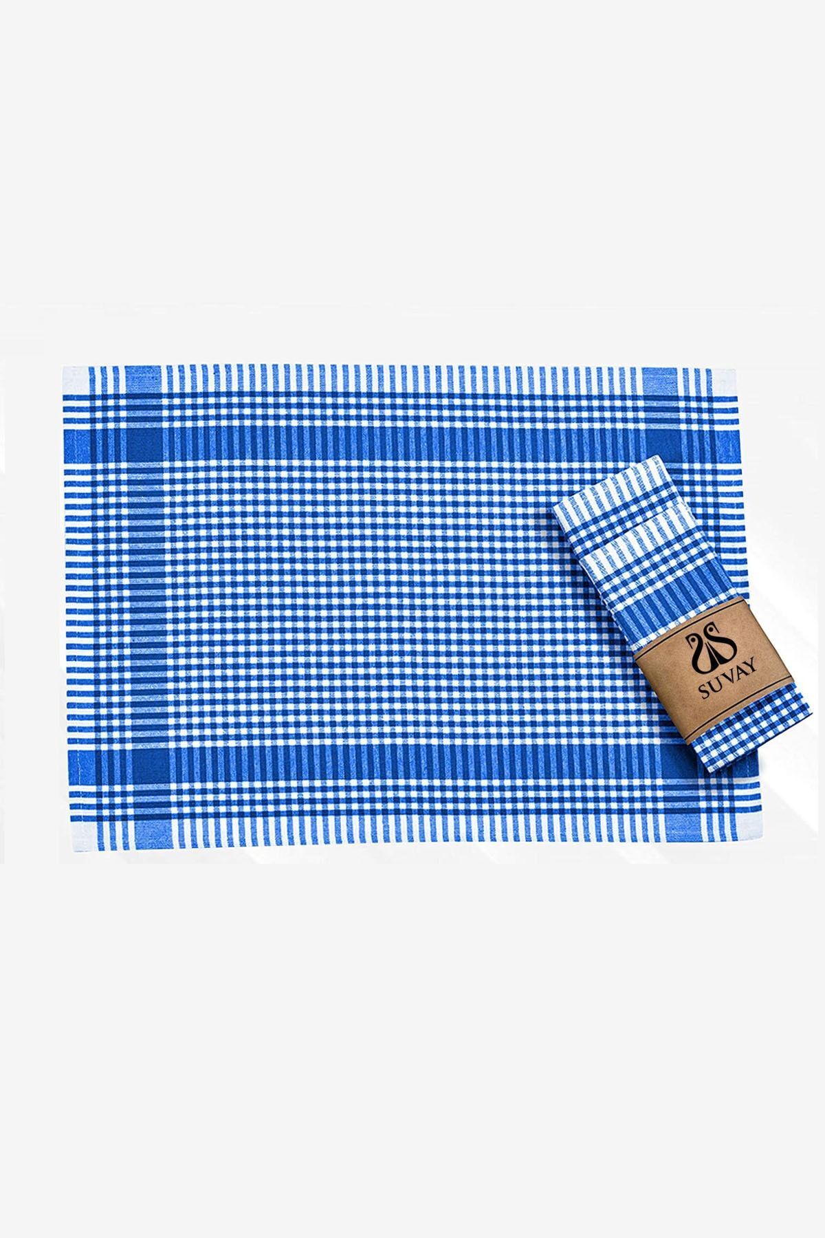 Kitchen Drying Cloth 6-Piece Blue Plush Checkered Dish Drying Cloth Serving Napkin Nutrition Cover