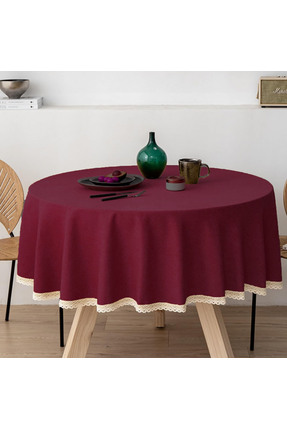 Zeren Home Meral Kurşun Collection Güpür Detaylı Dertsiz Yuvarlak Masa Örtüsü