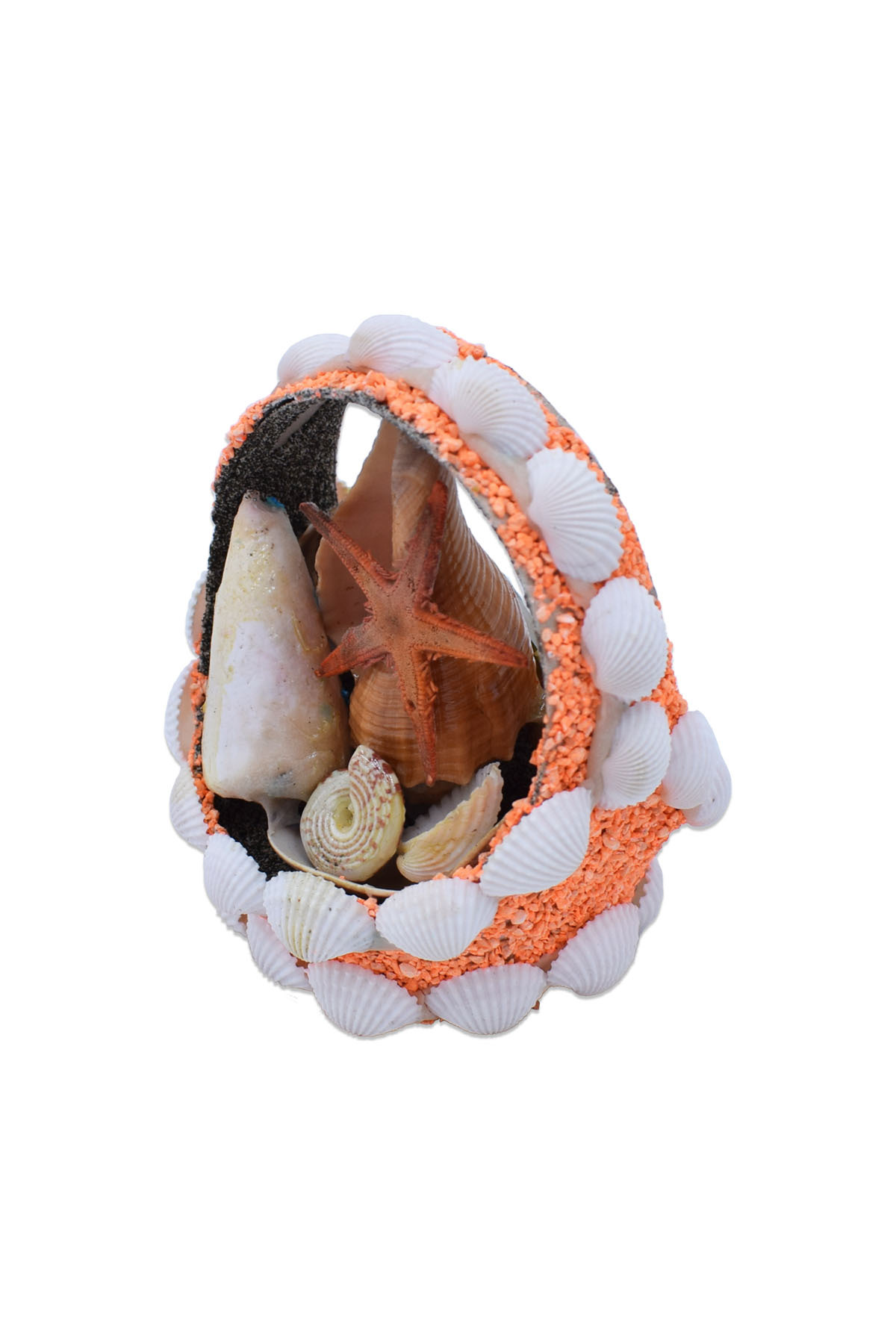 Seashell Basket Orange Decorative Object Trinket