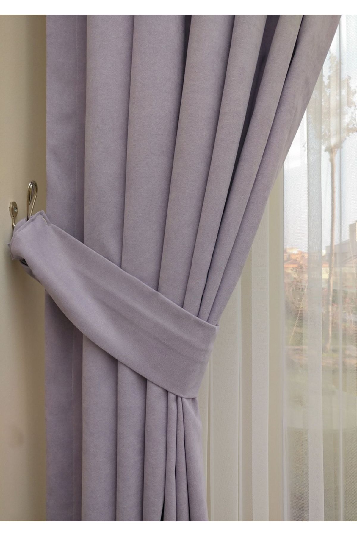 Evdepo Home-Lilac Solid Color Pleated Soft Background Curtain, 1/2,5 Regular (MEDIUM) Pleat, Single Wing 1
