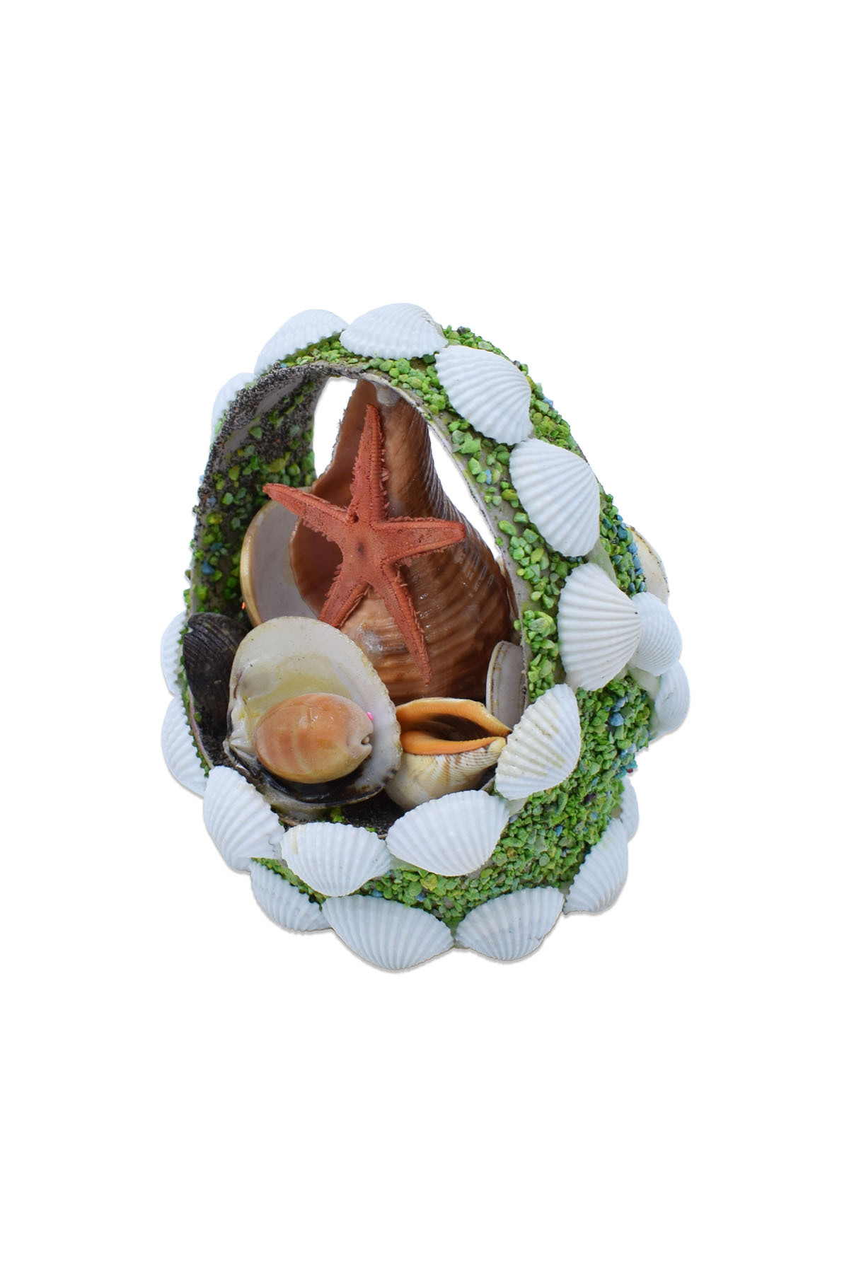 Seashell Basket Green Decorative Object Trinket
