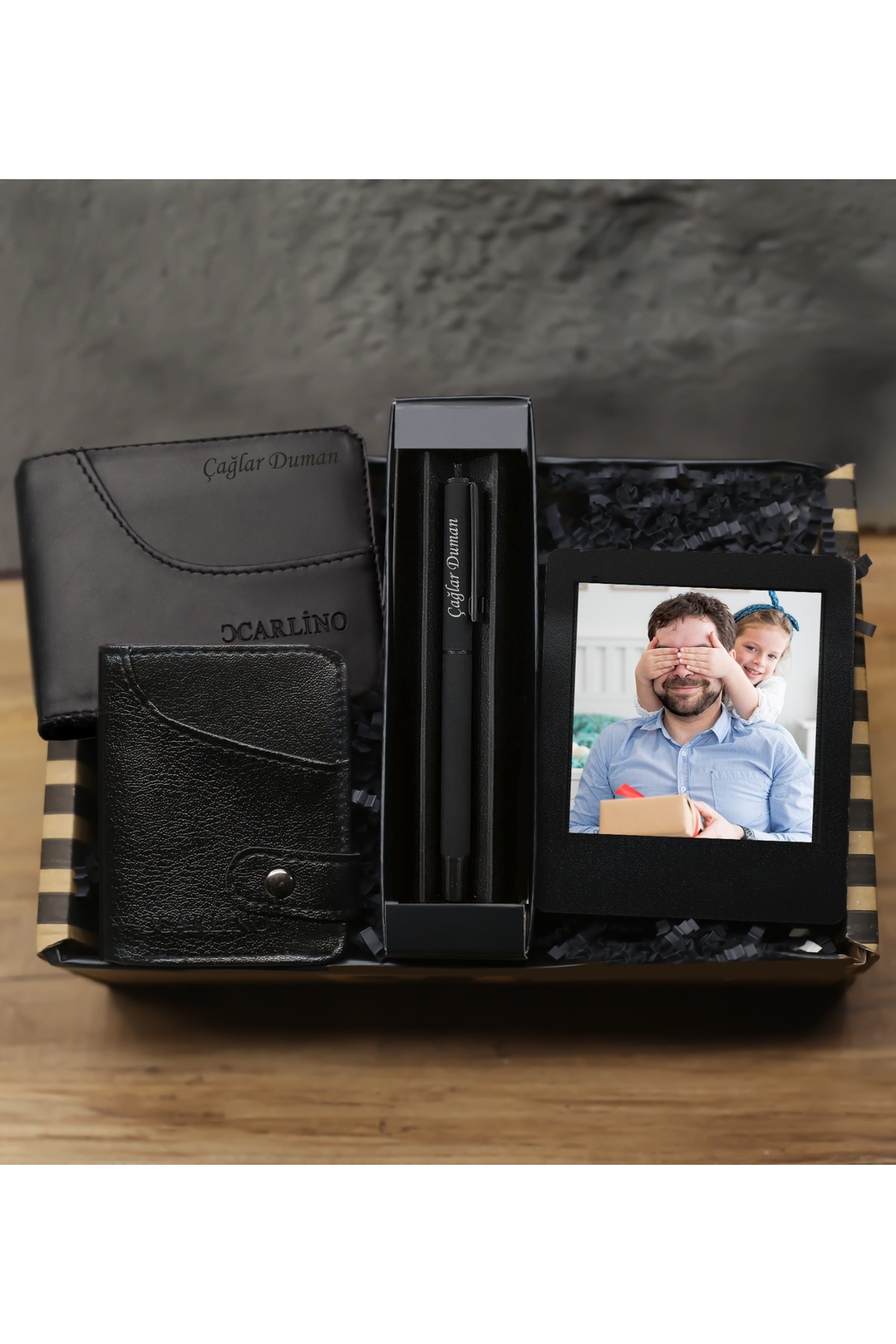 Father's Day Personalized Photo Frame & Men's Wallet & Card Holder & Ballpoint Pen Gift Set