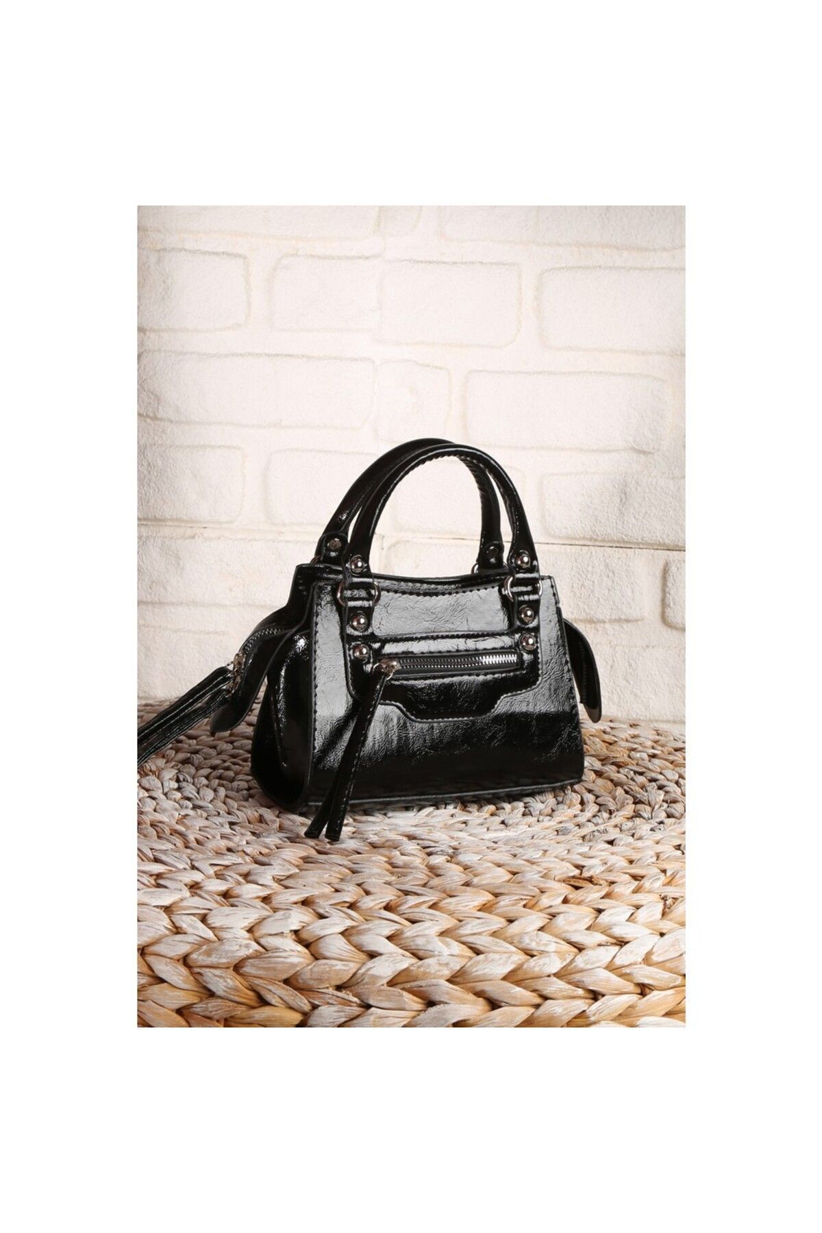 FARBAG-Women's Mini City Black Patent Leather Strap Crossbody Bag 1