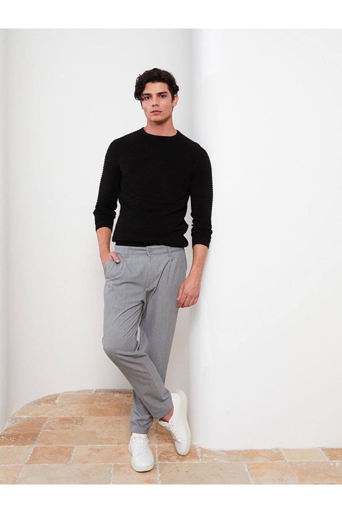 ال سی وایکیکی ژاکت بافتنی مردانه آستین بلند یقه گرد LCW Vision