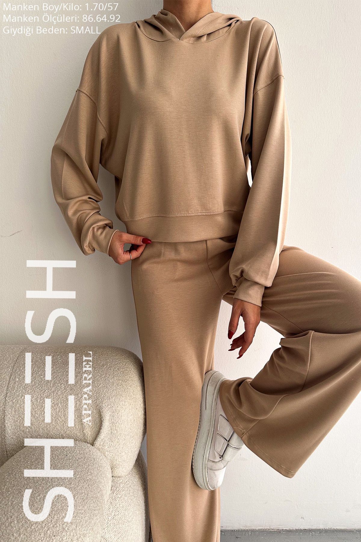 SHEESH APPAREL-Camel Color Soft Textured Modal Set - Palazzo Tracksuit and Pants Set 3