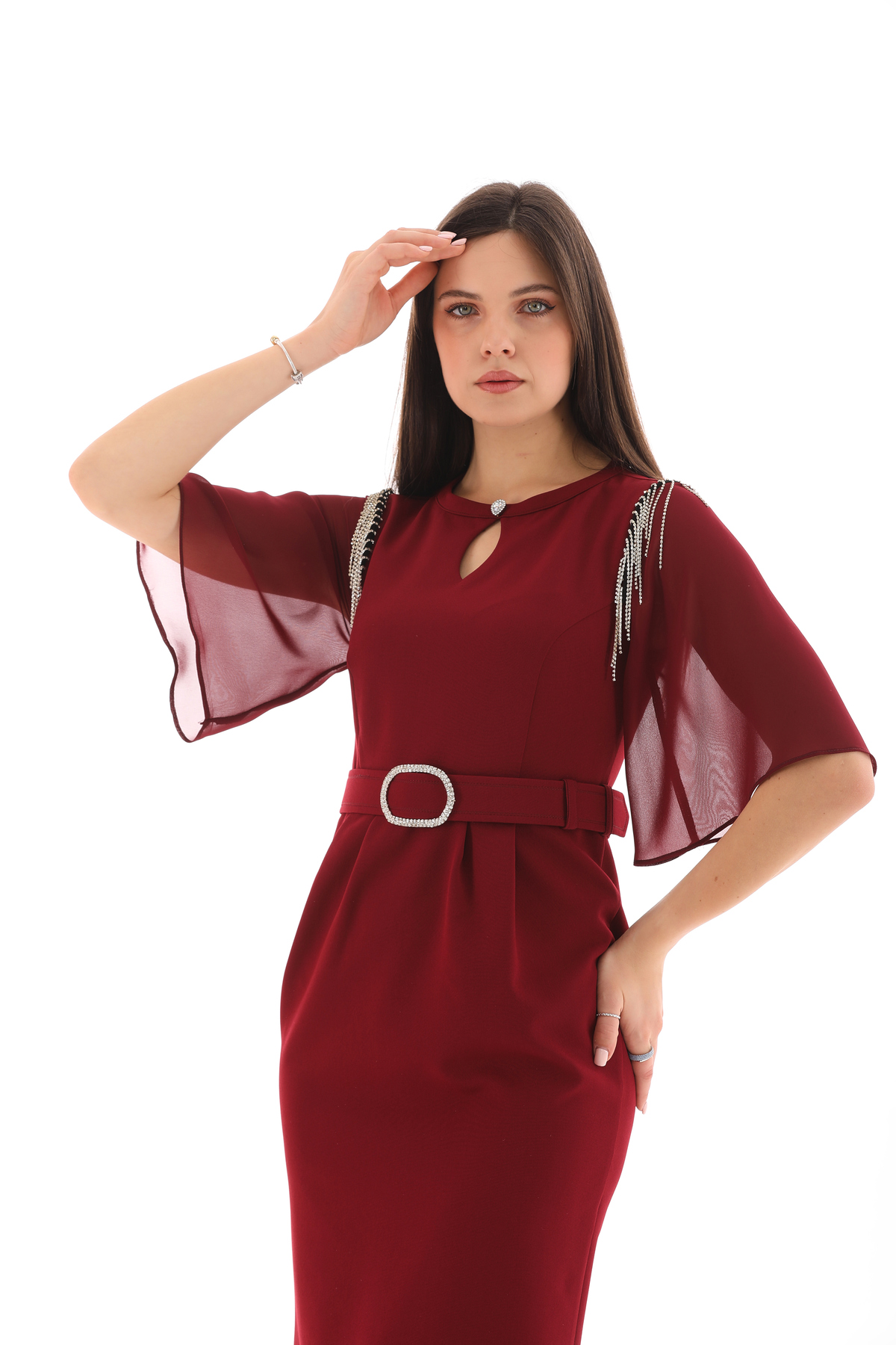 Midi Siyah Kemer Detaylı Abiye/Elbise
