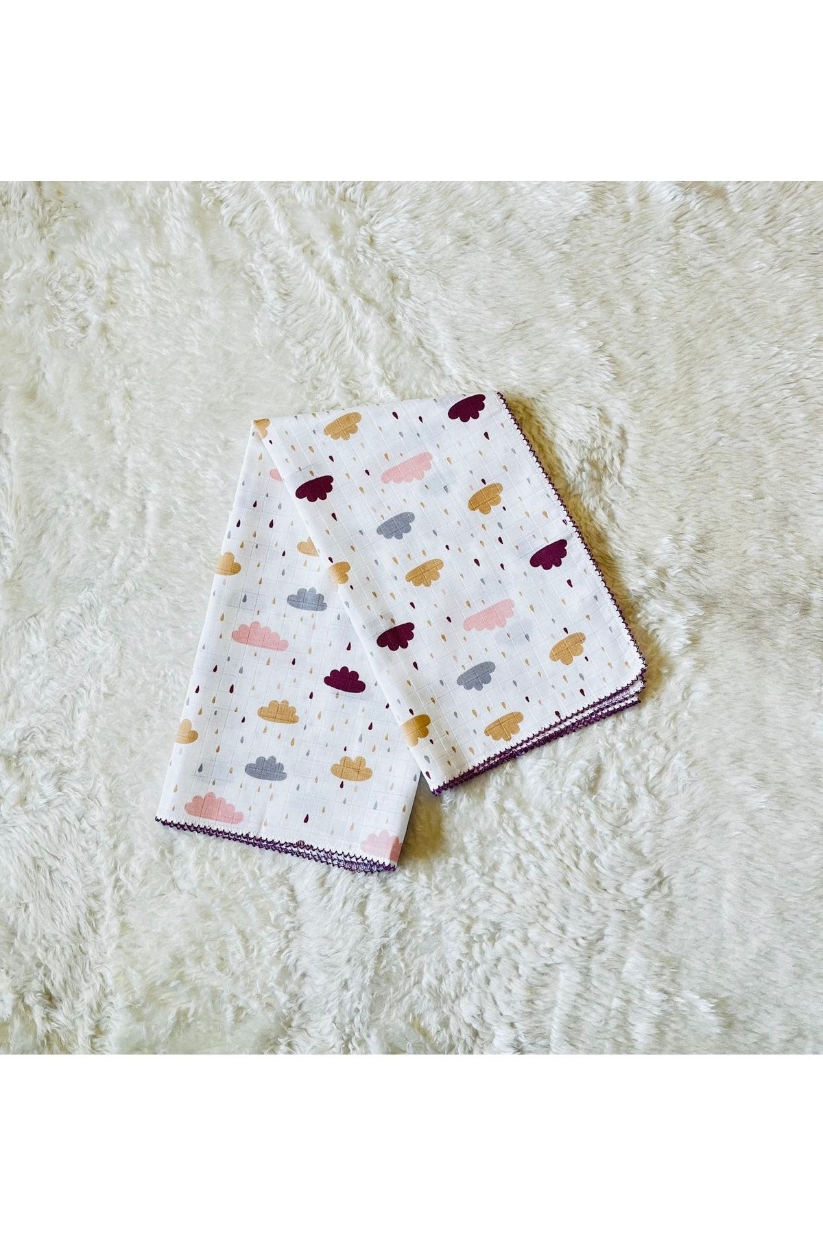 anne dokunuşu gibi KUZUM BEBE Mor Yağmur Damlası Desenli Müslin Kız Erkek Bebek Kundak Battaniye fotoğrafı 3 (önizleme)