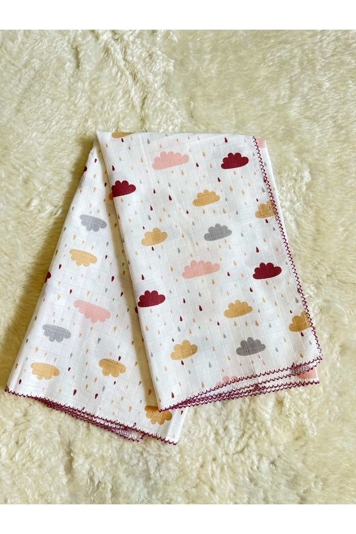 anne dokunuşu gibi KUZUM BEBE Mor Yağmur Damlası Desenli Müslin Kız Erkek Bebek Kundak Battaniye fotoğrafı 5 (önizleme)