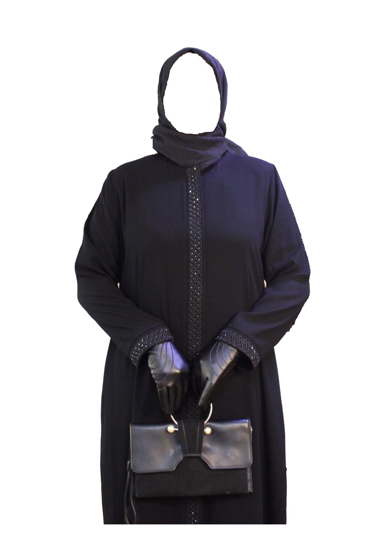 HESNA-Ferace negru elegant - brodat cu piatră pe mâneci și pe lungime, calitate elegantă 3