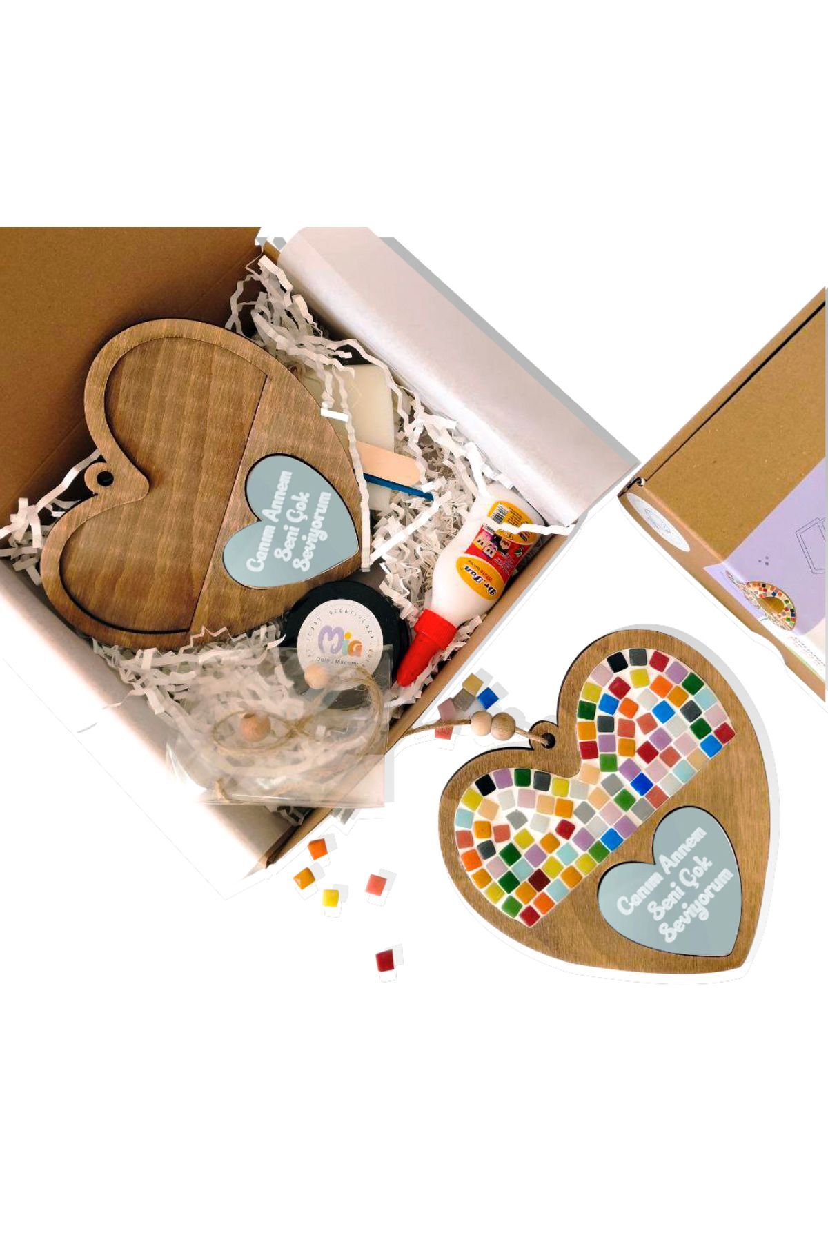 Mia Creative Art Kalp Figürü Ahşap Mozaik Seti (AHŞAP) - Çocuk Aktivite Seti