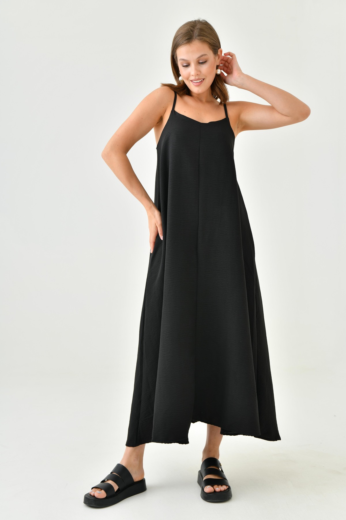 vuvutasarım-Tesatura Aerobin neagra - Rochie de plaja Midi Basic cu bretele ajustabile 3378 1