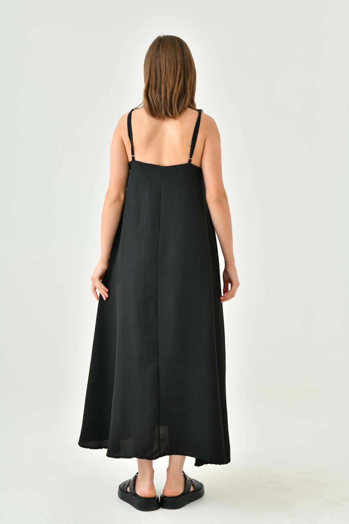 vuvutasarım-Tesatura Aerobin neagra - Rochie de plaja Midi Basic cu bretele ajustabile 3378 3