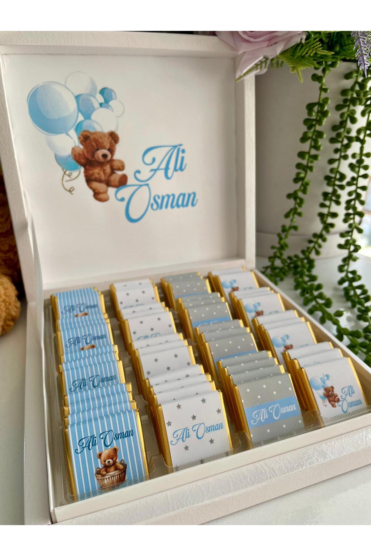 Minemiss Tasarım Lüks Kutulu Isme Özel Tasarımlı Kız-erkek Bebek Çikolatası 50 Adet Dogum-yaş Günü-hediyelik Çikolata fotoğrafı 3 (önizleme)