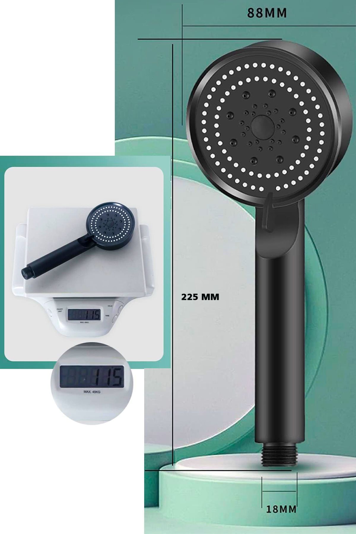 High Pressure Ultra Luxury Black Flat Spa Hand Shower Head with Adjustable Function