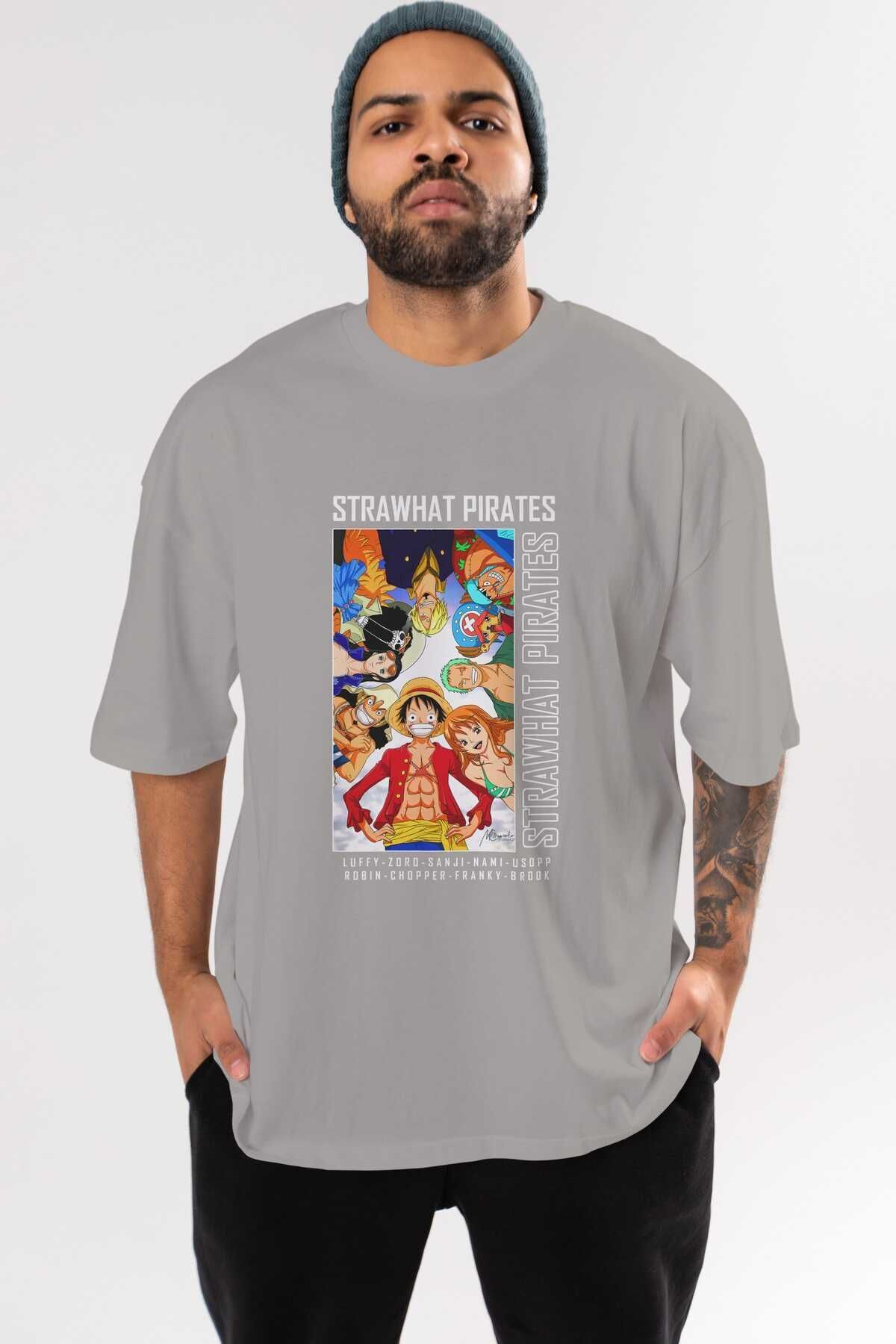 Ankhises Luffy Strahwat Tricou Supradimensionat, Gri, Imprimat În Față, Unisex, Bărbați, Femei, Cu Decolteu Rotund Unisex - L