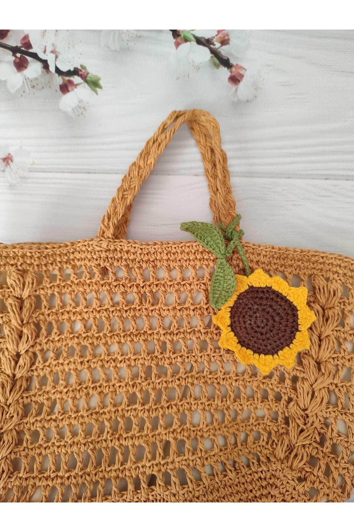 AFRALYAHOME-2-Piece Amigurumi Cherry Curtain Accessory, Multi-Purpose Knitted Curtain Ornament, Sun Flower Handcrafted Bag Ornament 2