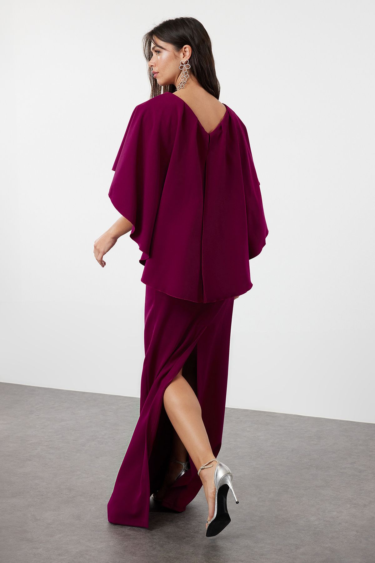 Trendyol Collection-Rochie de Seara Tesuta Mov - Rochie de absolvire TPRSS24AE00032 2