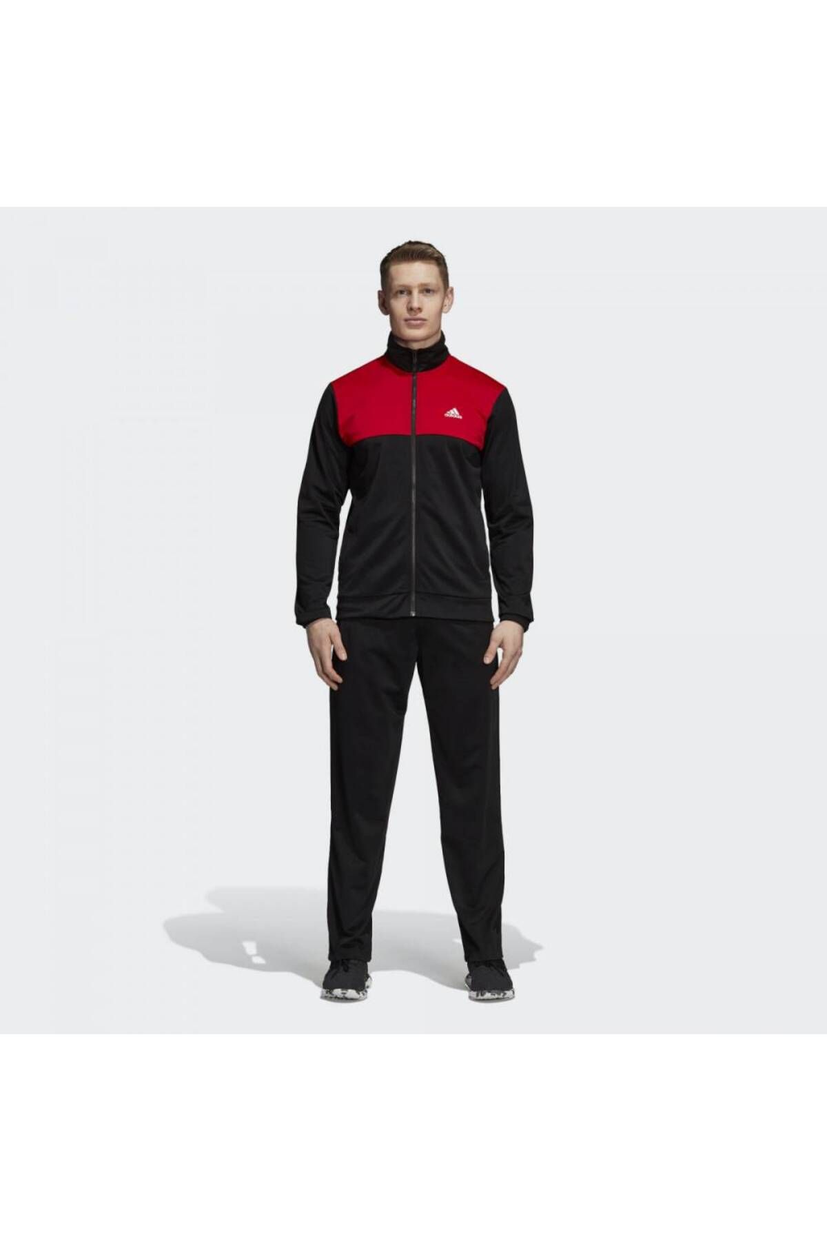 adidas-Cy2308 Back2basic Ts Tracksuit Set Black Red 1