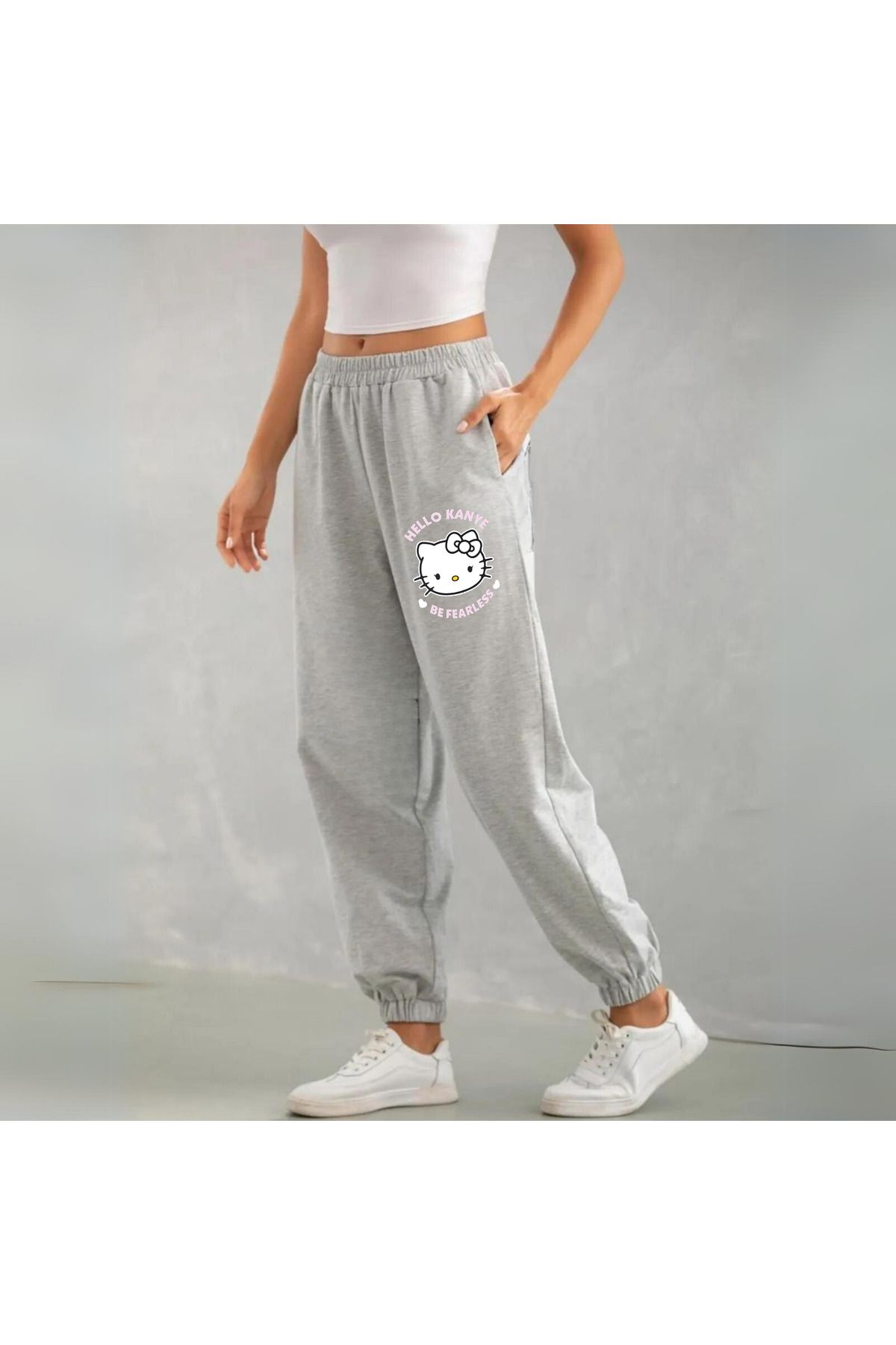 Touz Moda Hello Kanye Printed Unisex Gray Sweatpants Trendyol