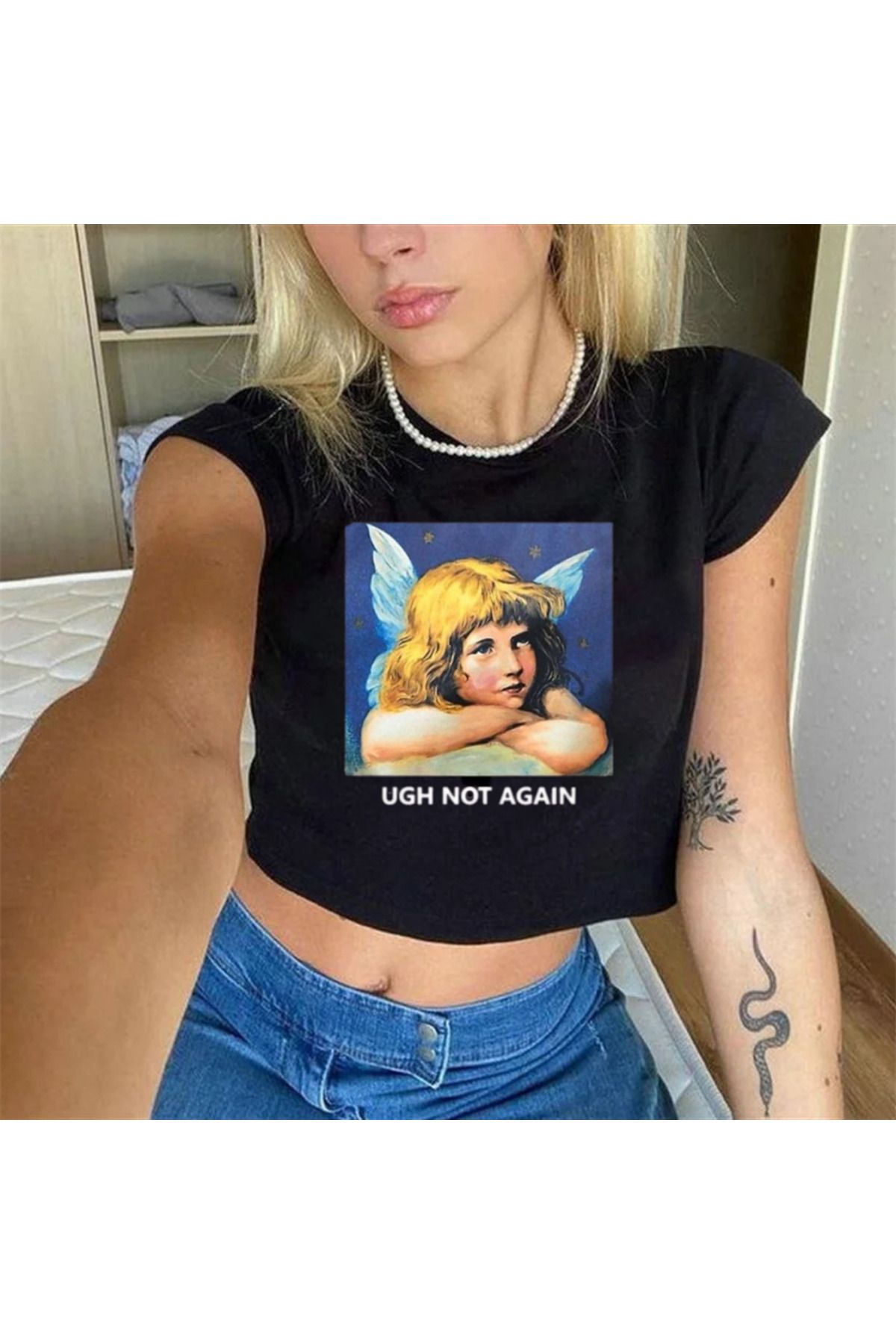 Touz Moda Ugh Not Again Black Crop Femeie - L/XL