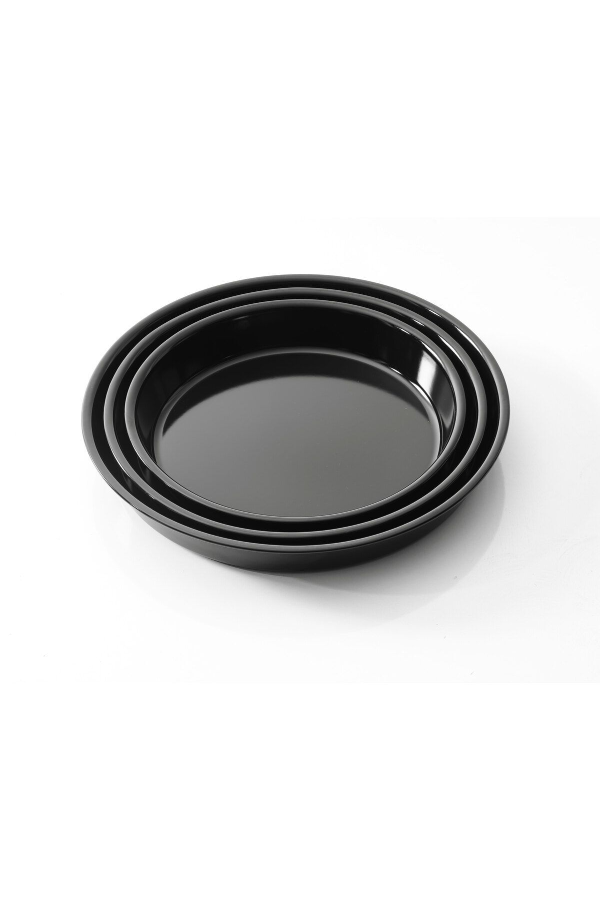 Siyah Parlak Emaye Yuvarlak 3'lü Fırın Tepsi Seti 32-34-36 Cm