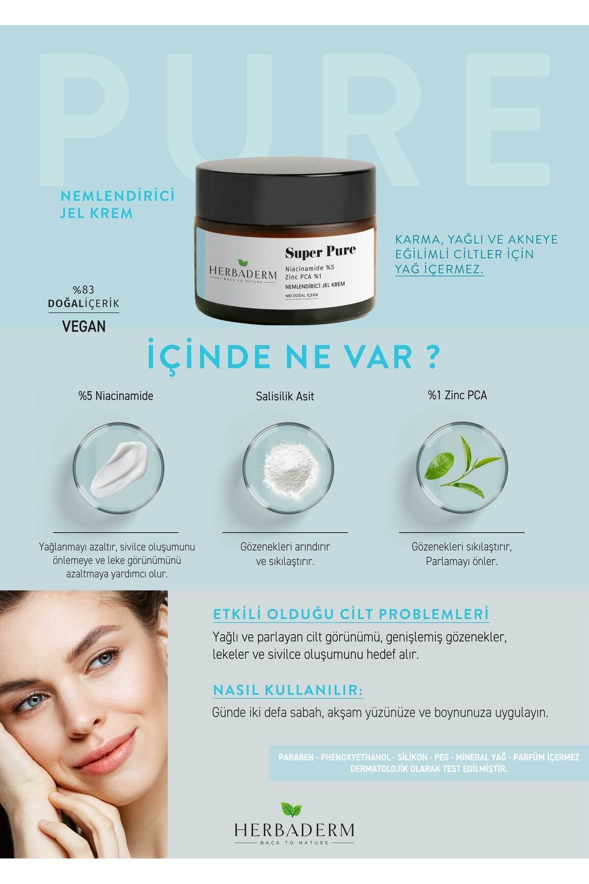 کرم ژل مرطوب کننده نیاسینامید ضد آکنه Super Pure + Zinc Pca Herbaderm