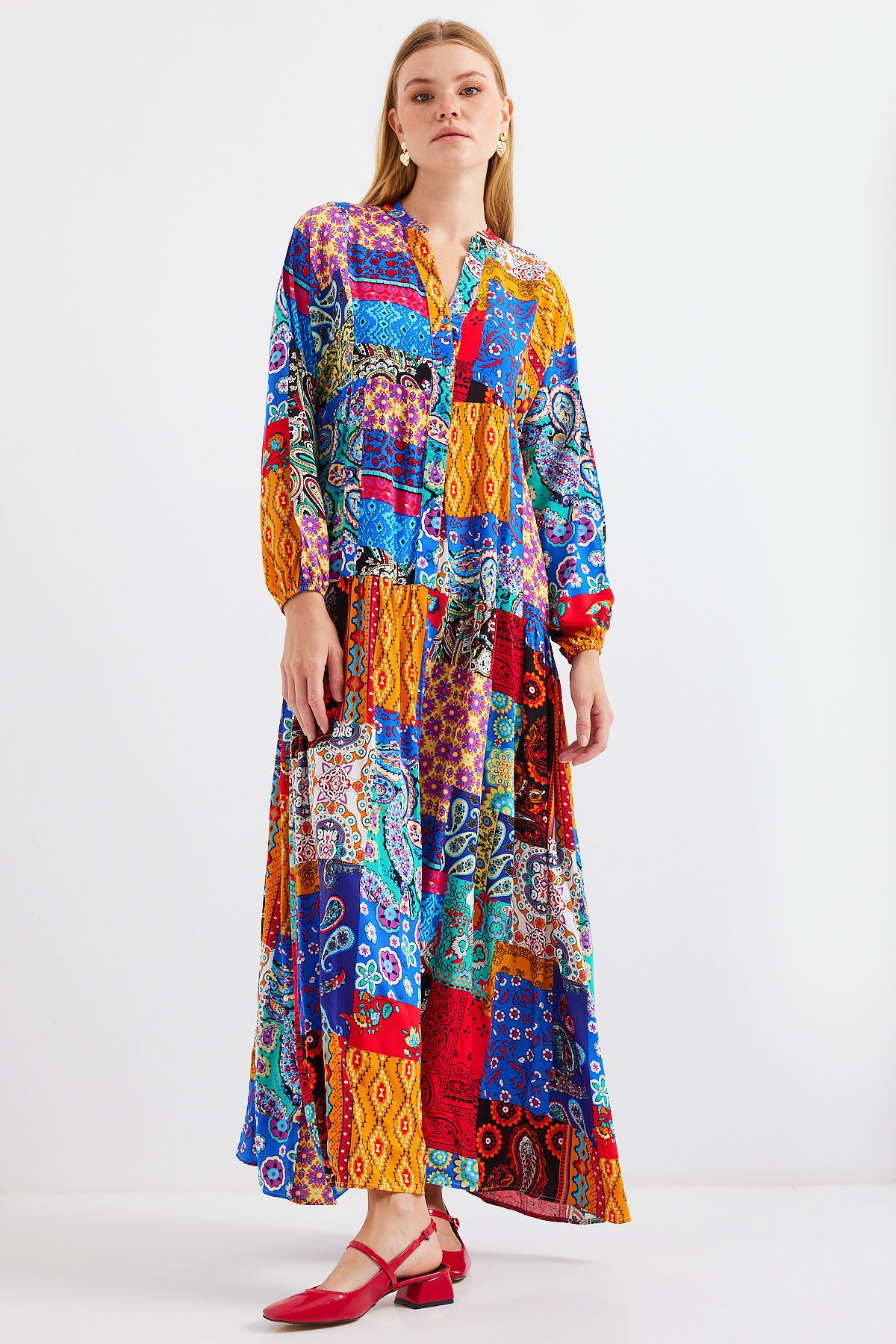 Bigdart-2423 Model Authentic Patterned - Multicolored Dress 4