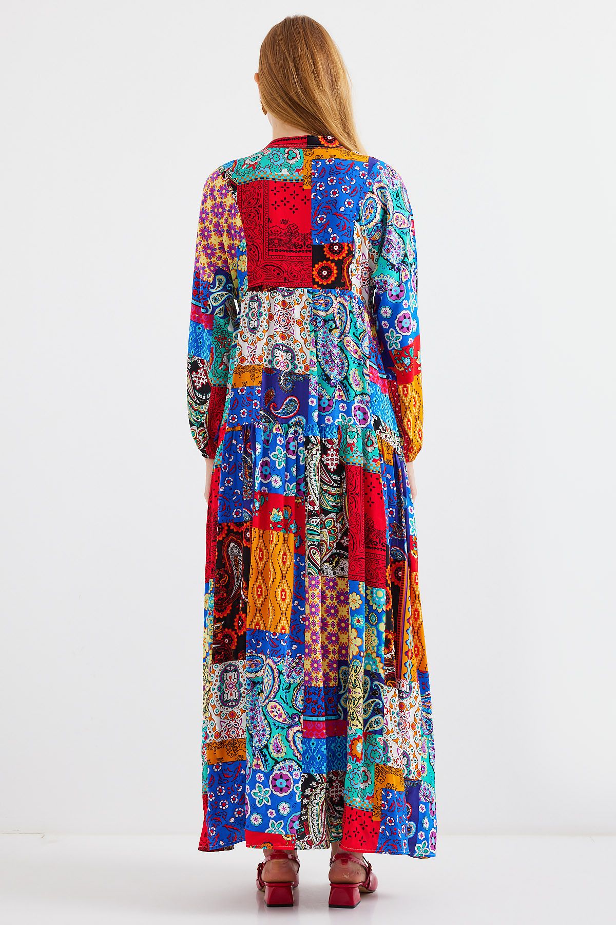 Bigdart-2423 Model Authentic Patterned - Multicolored Dress 12