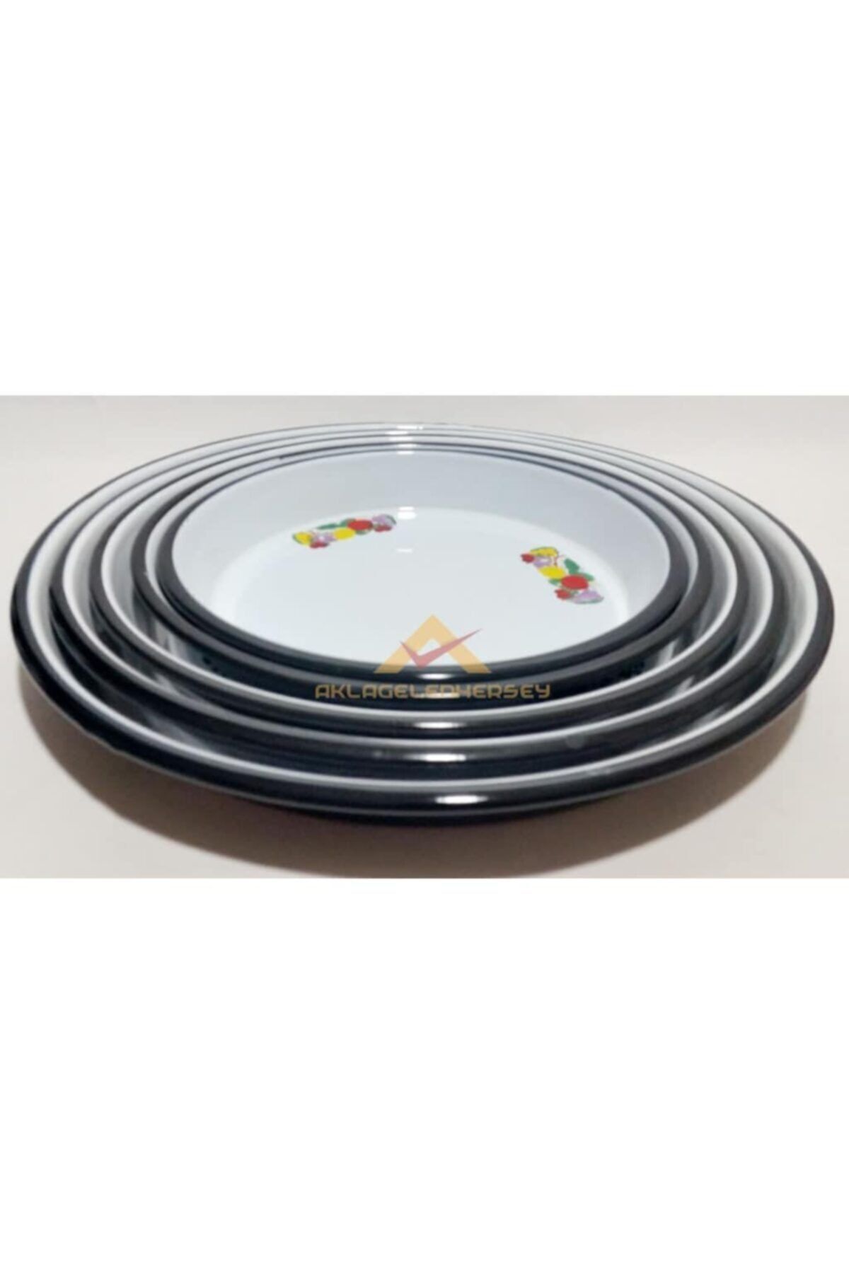 Yuvarlak Çiçek Desenli Emaye Yüksek Kenarlı Çinko Fırın Tepsisi 40 Cm