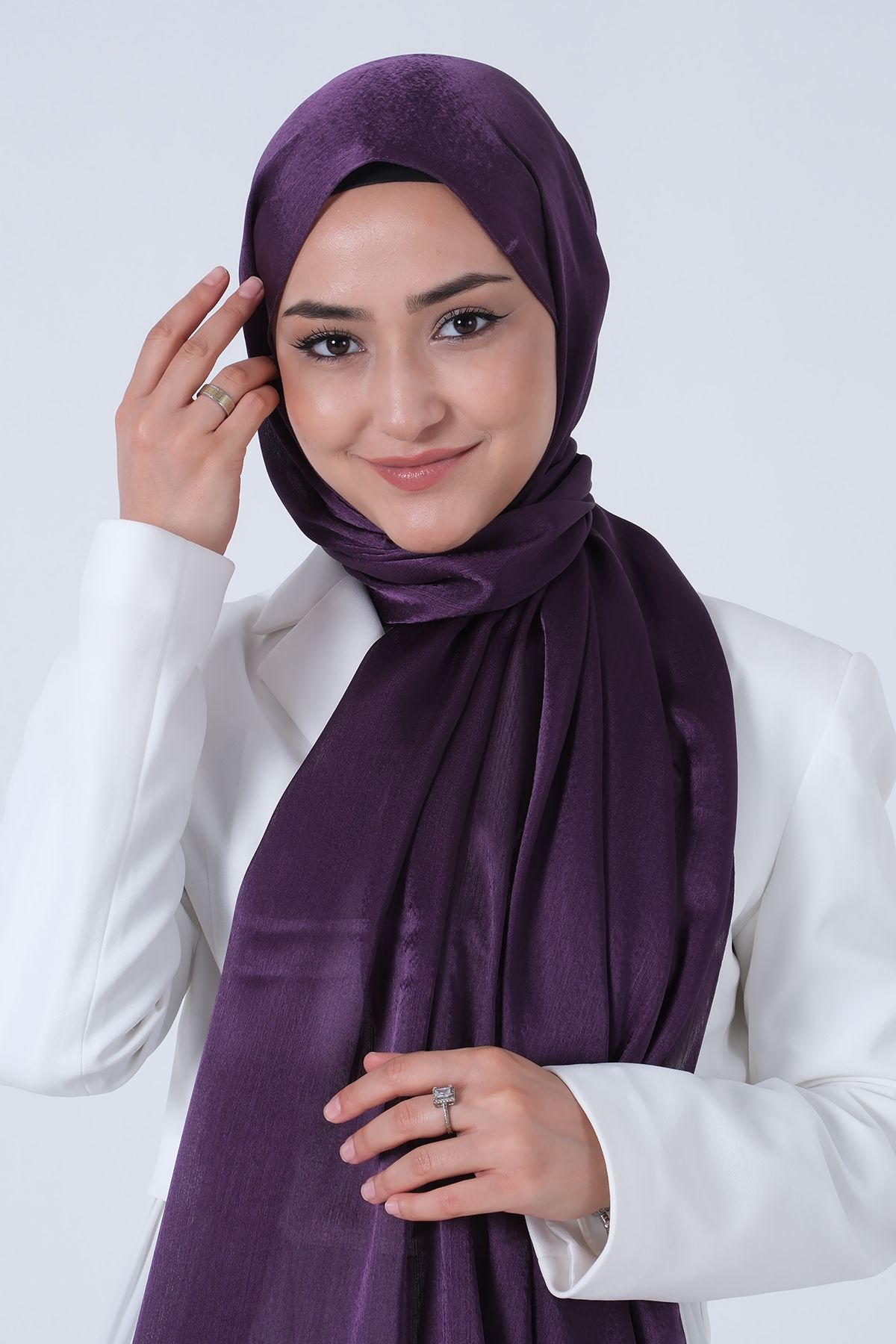 HAREM SCARF-Janjan Patterned Dark Purple Shawl 3