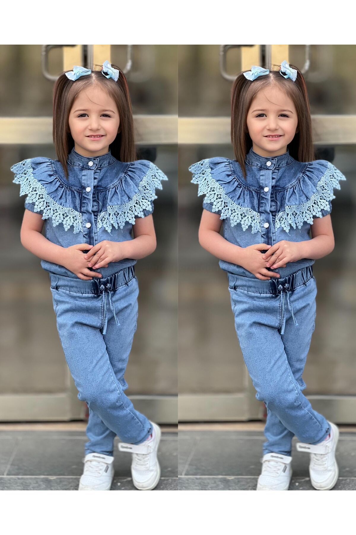 Calisa-Frilly Shirt and Jean Trousers for Girls - Holiday Set of 2 3