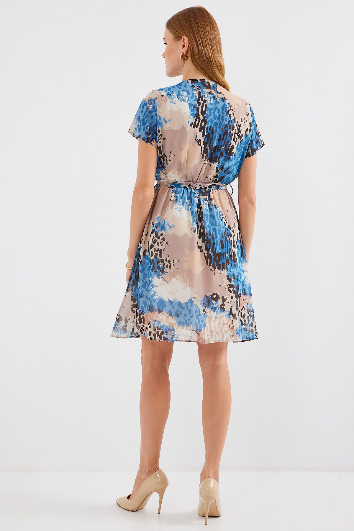 Bigdart-2502 Model - Blue Chiffon Dress, Short Sleeve and Print 6