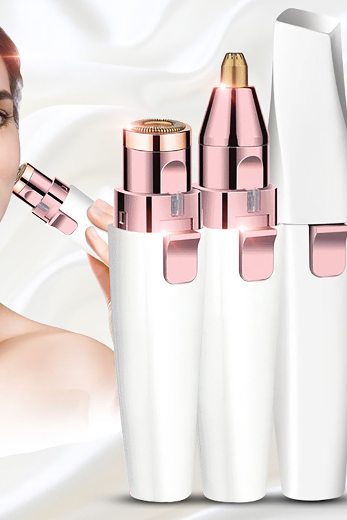 Gampus Yüz Çene Işıklı Kıl Tüy Alma Epilatörü & Kaş Düzleştirici 2'li Set 2 Başlıklı