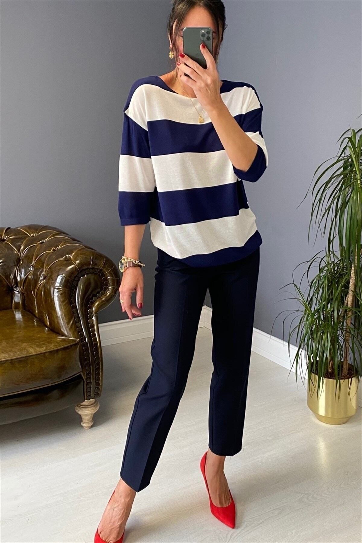 SHEVANE  Kadın Yüksek Bel Pensli Kumaş Pantolon - Görsel 2