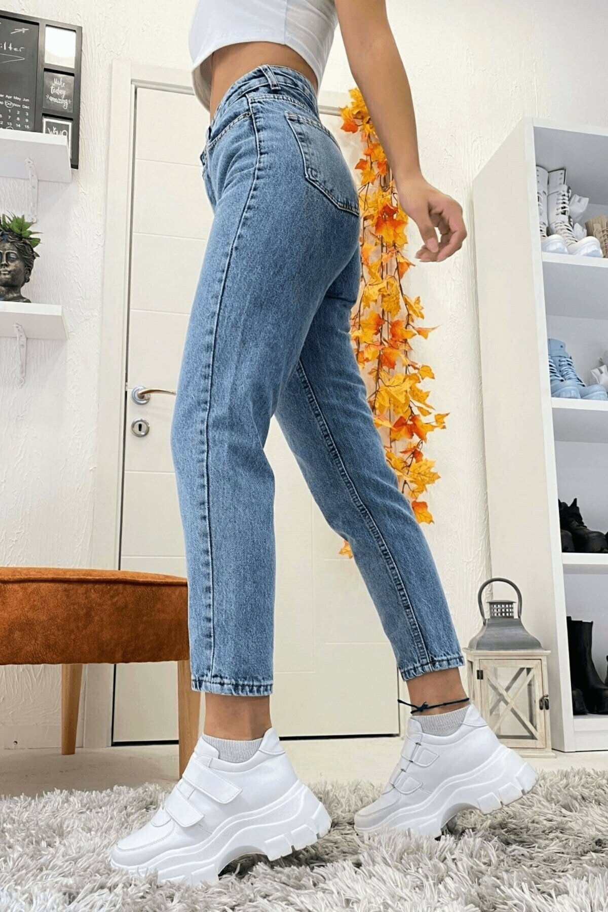DRC trend Ψηλόμεσο γαλάζιο τζιν Mom Jeans - Snow Washed Boyfriend Cut