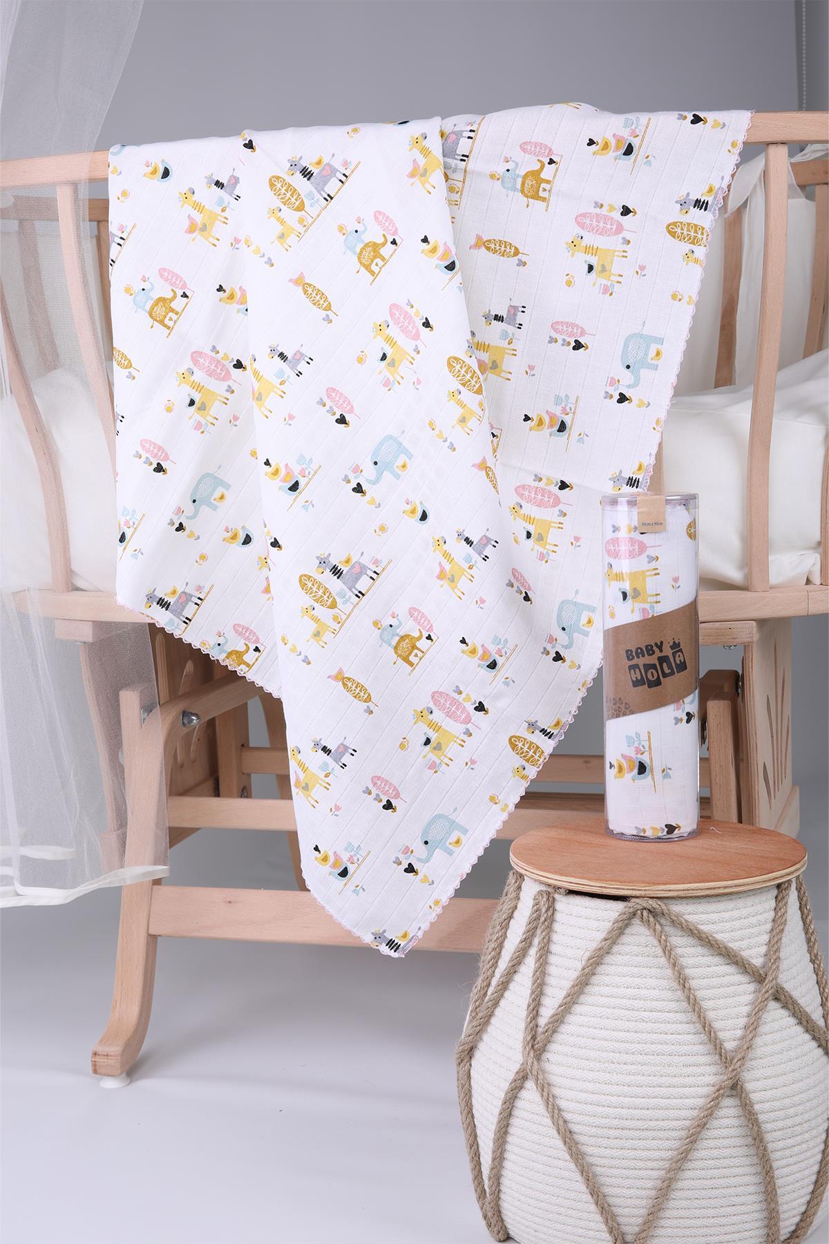 Babyhola Müslin Örtü 85x90cm Zürafa Desen Organik Hediyelik Emzirme Alt Açma Yenidoğan Puset Örtüsü fotoğrafı 2 (önizleme)