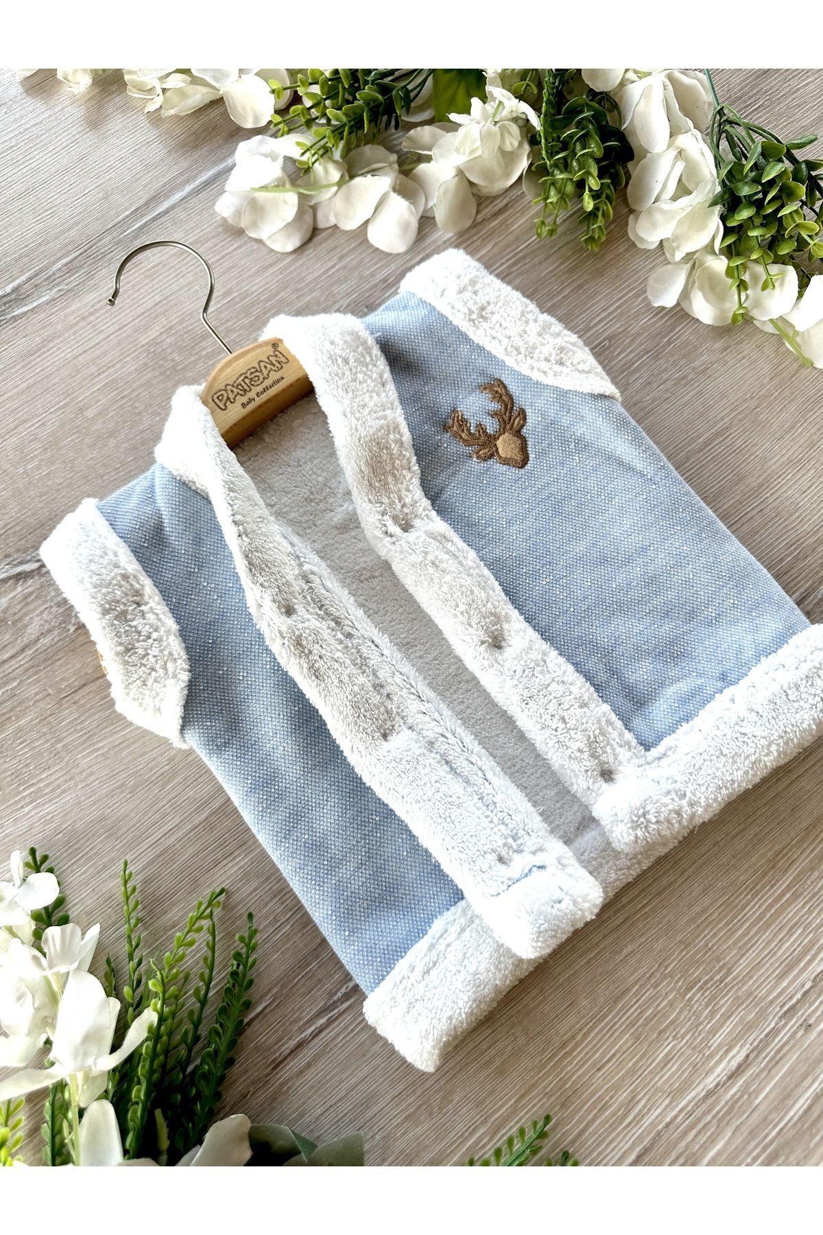 PATSAN Içi Peluşlu Wellsoft Kışlık Bebek Yelek Geyik Nakış Mavi fotoğrafı 3 (önizleme)