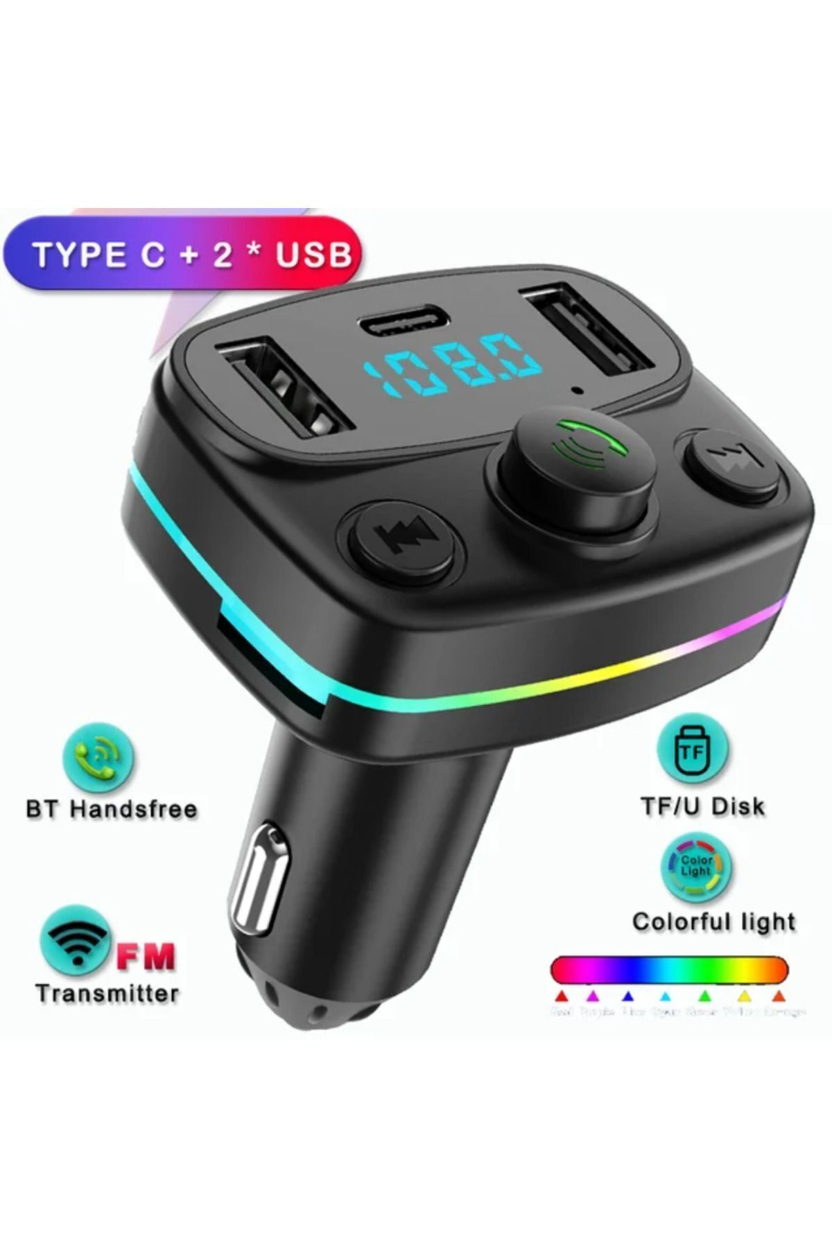 HEJARON HORNET Çakmaklık Rgb Işıklı Radyo Mp3 Dönüştürücü Transmitter Bluetooth-micro Sd Kart-Sarj Özellikli