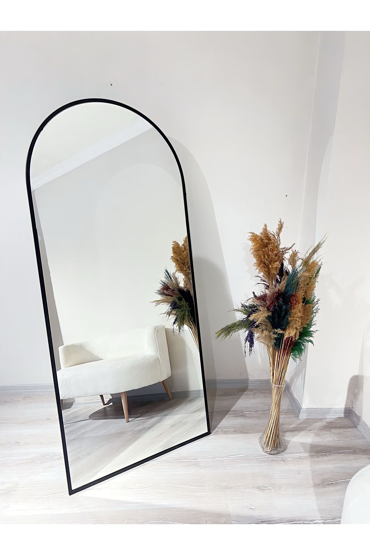80x180 Metal Frame Black Oval Leg Size Mirror - 4mm Şişecam Real Mirror