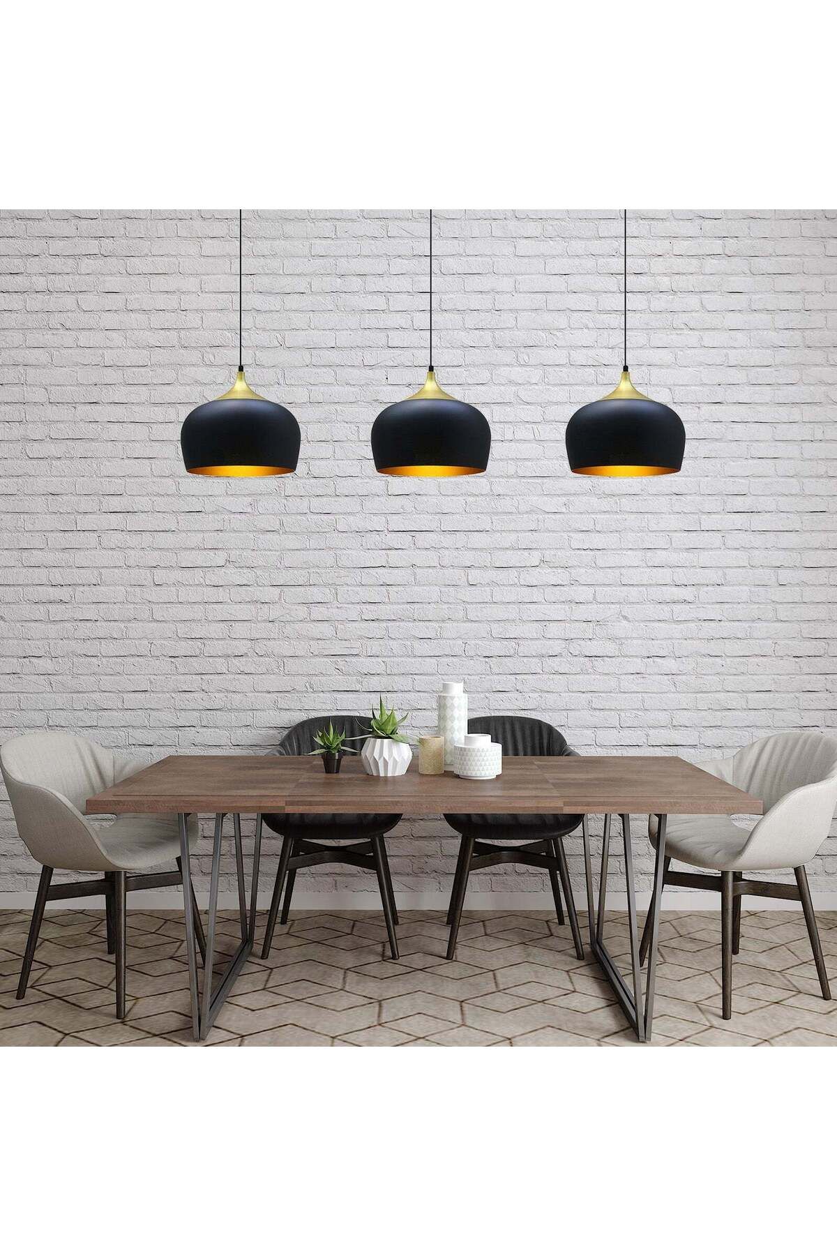Bamyum-Kreis Pendelleuchte, 3-flammig, 30 cm Schwarz-Gold Lampe 3