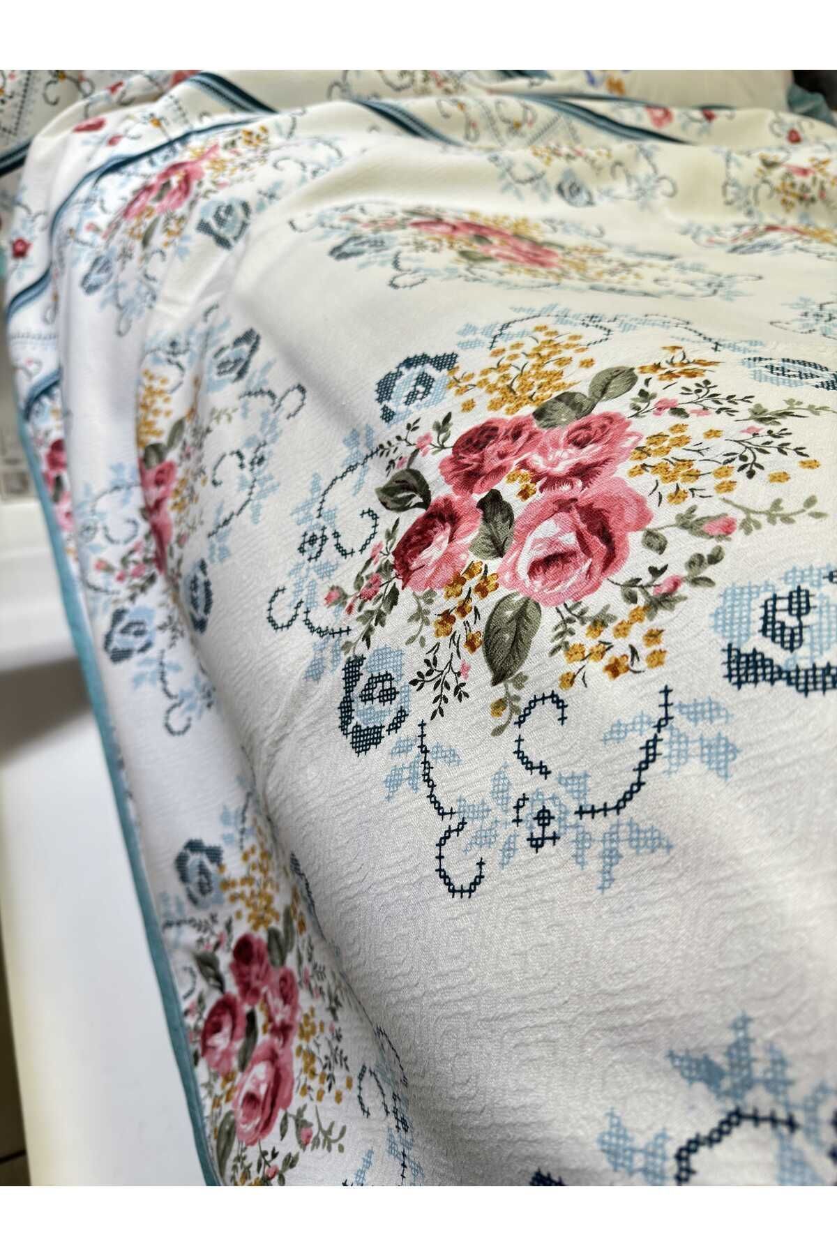 ŞENER HOME-Bouquet Pattern Printed 150x240 CmSingle Single Pike - Petrol Green 5