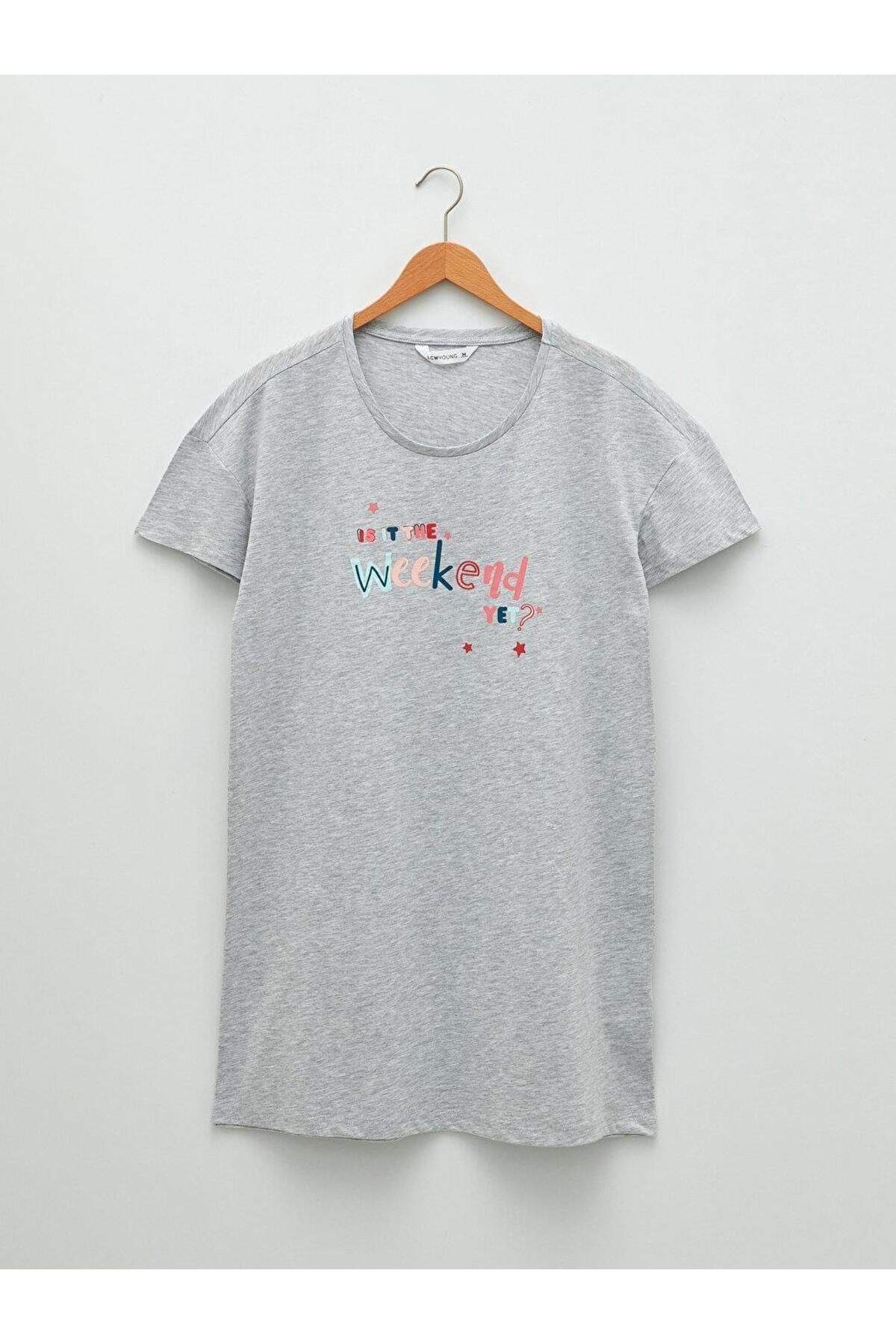 LC Waikiki-LCW DREAM Crew Neck Text Printed Short Sleeve Women's Nightgown 5