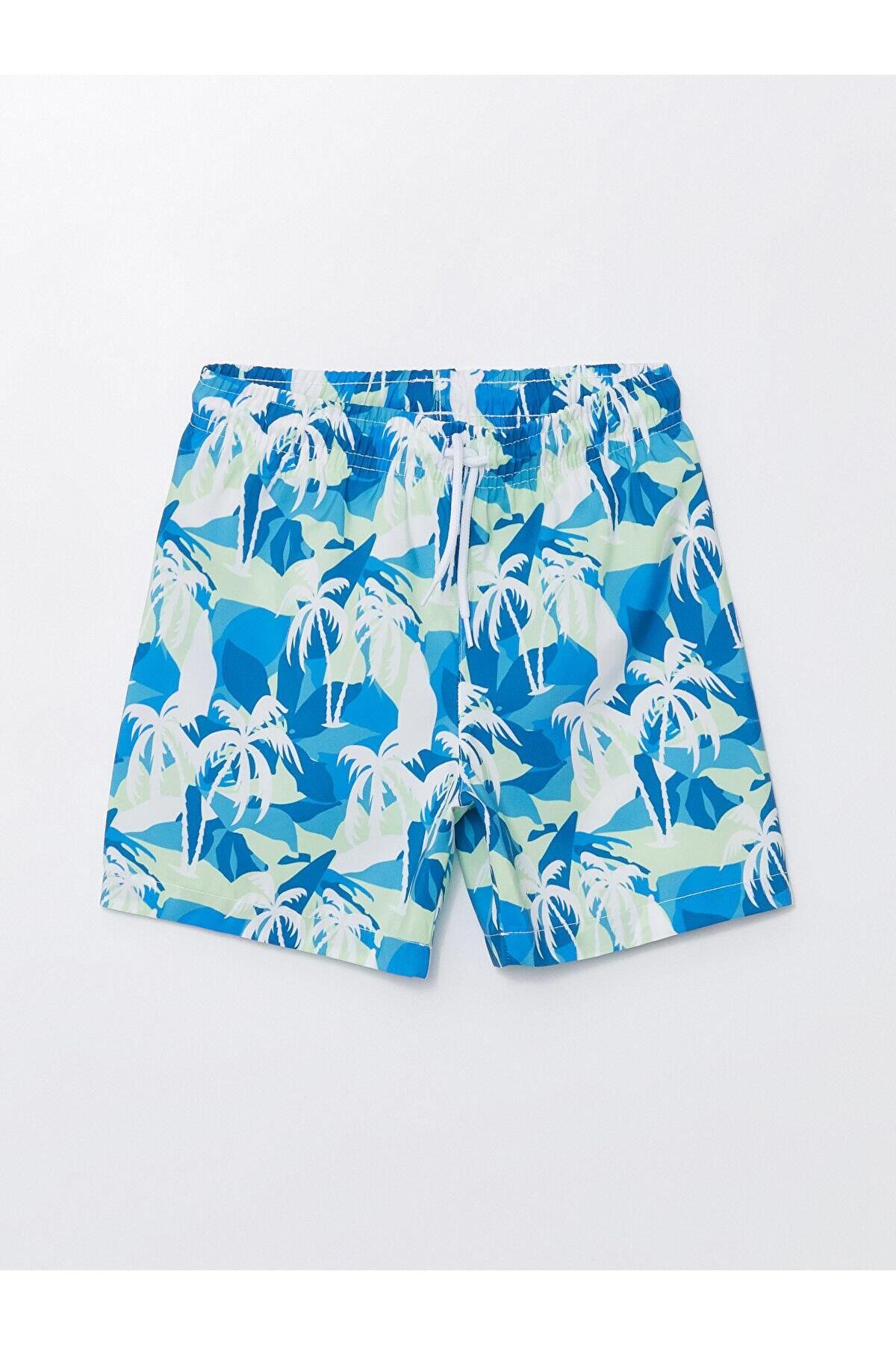 LC Waikiki-Crew Neck Nostalgic Monkey Printed Boys' Undershirt and Swim Shorts 5