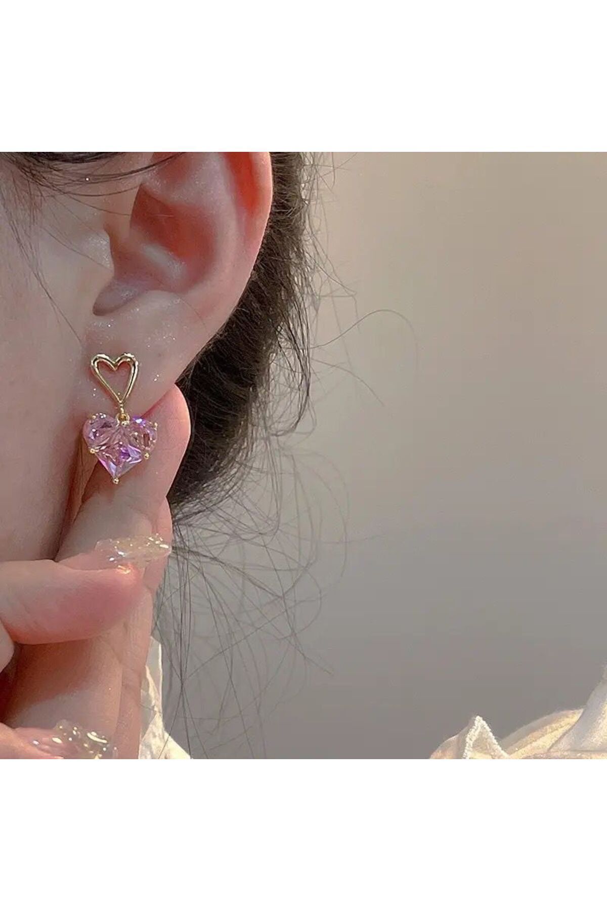 316L medikal Çelik  Gold Renk Pembe Zirkon Taşlı Kalp Model Kolye küpe sevgiliye hediye kadın hediye 4
