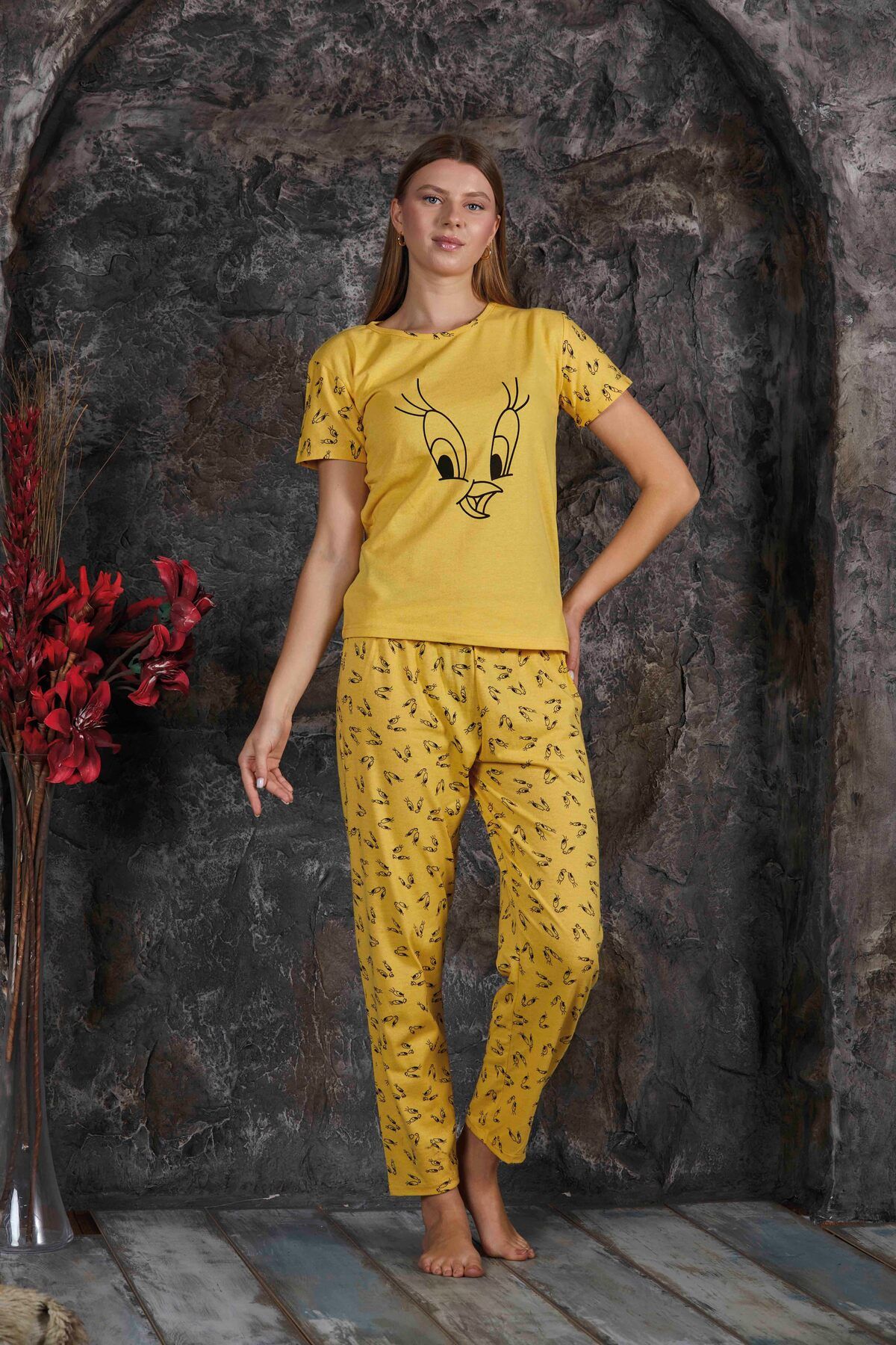 Sude HOMEWEAR Женский пижамный комплект с короткими рукавами и рисунком Tweety Basic1