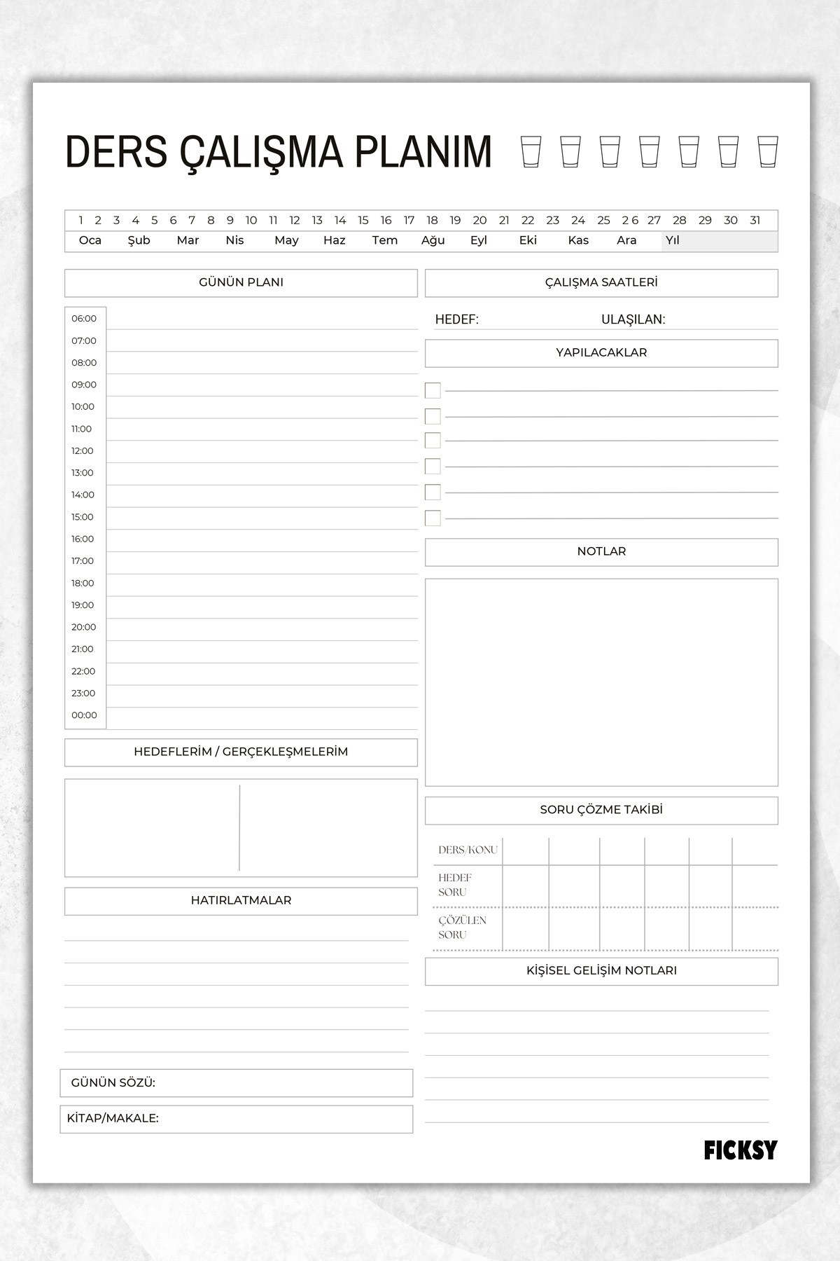 Ficksy Günlük Planlayıcı - A4 Ebat - Ders Çalışma Planlayıcı ...
