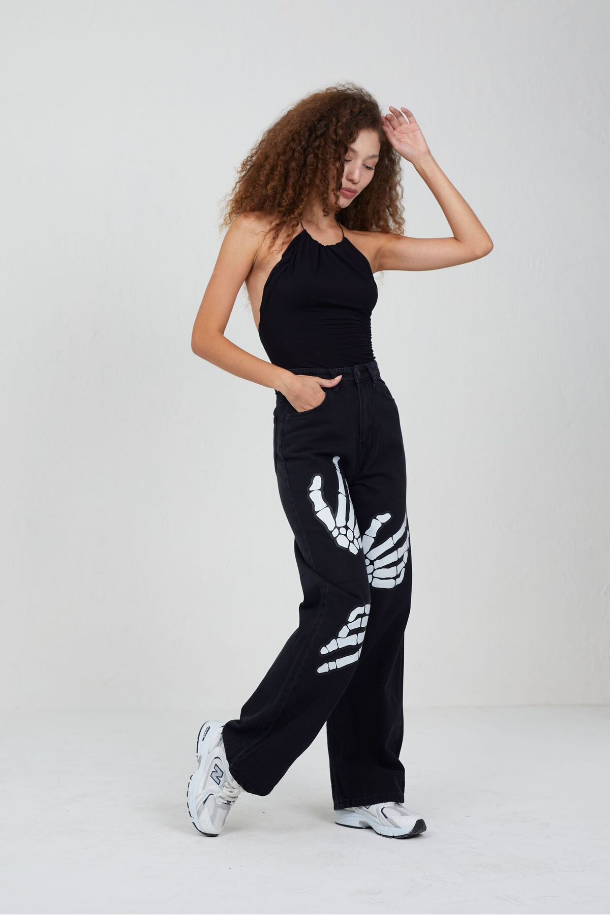 Kirazgym-Palazzo Jeans - Skeleton Print Design 2