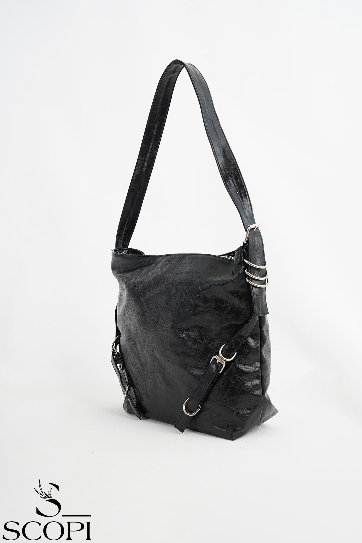 SCOPİ-Black Voyo Boyfriend Leather Shoulder Bag - Casual Belt, Medium 1