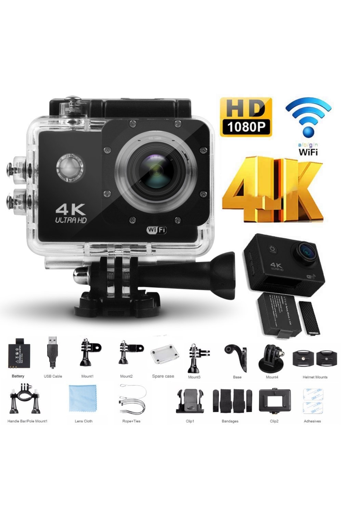 qasul Kask Kamerası 170 Derece 16 Mp 4k Ultra Hd Wifi Aksiyon Kamerası Kumandalı Kamera